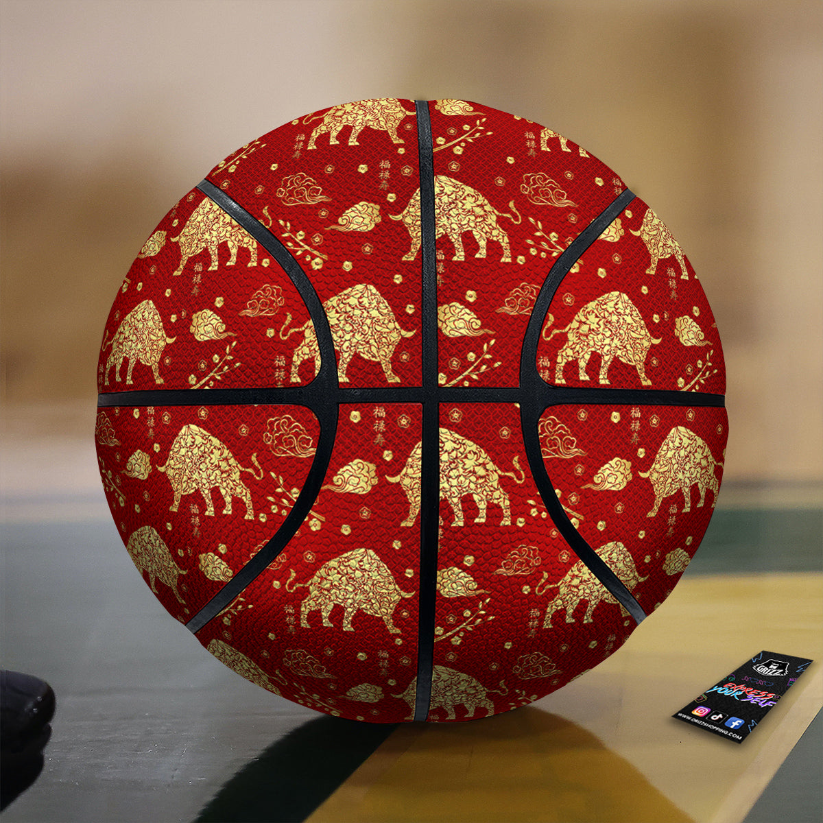 Ox Zodiac Chinese Flower Print Basketball-grizzshop