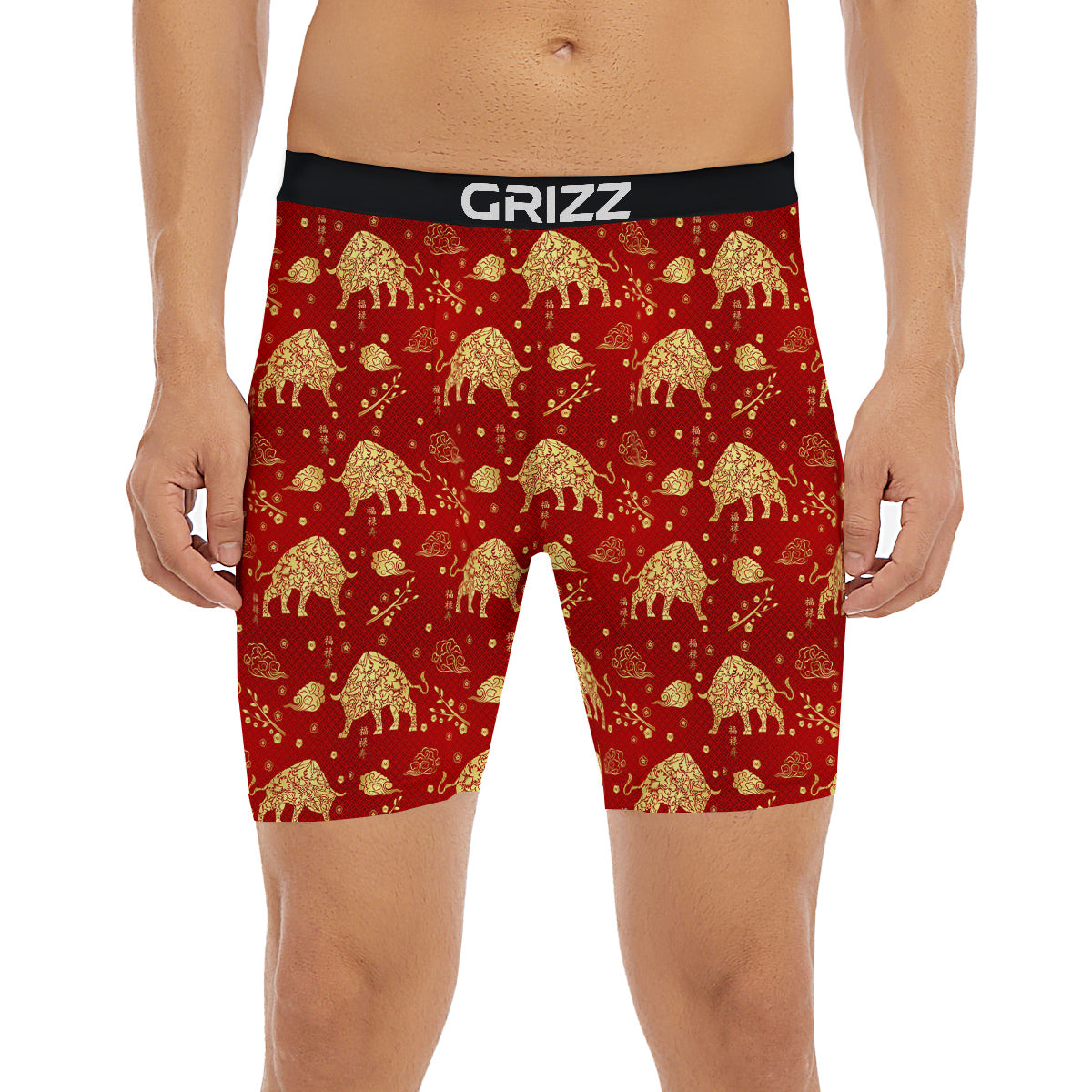Ox Zodiac Chinese Flower Print Boxer Briefs-grizzshop