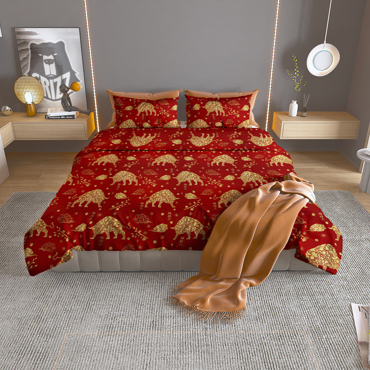 Moving Optical Illusion Green Red Wave Duvet Cover Bedding Set