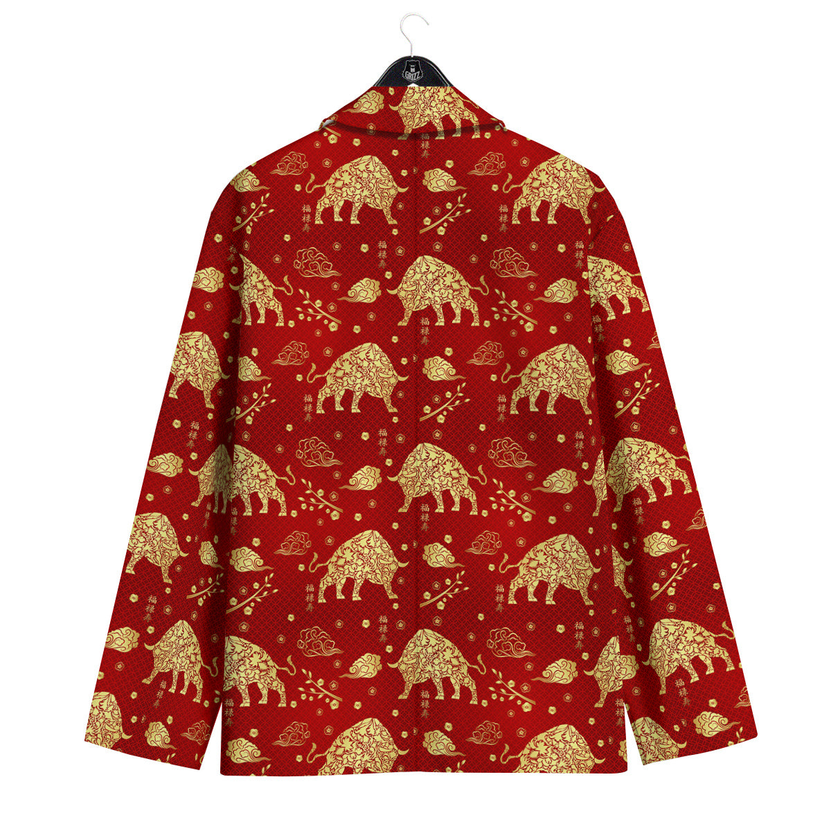 Ox Zodiac Chinese Flower Print Men's Sport Coat-grizzshop