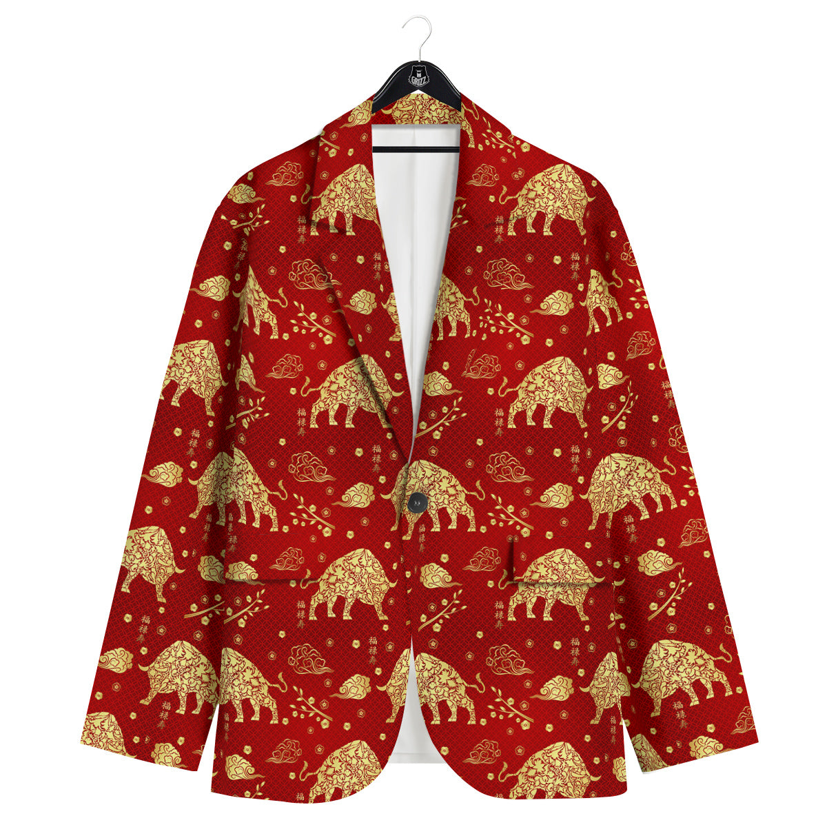 Ox Zodiac Chinese Flower Print Men's Sport Coat-grizzshop