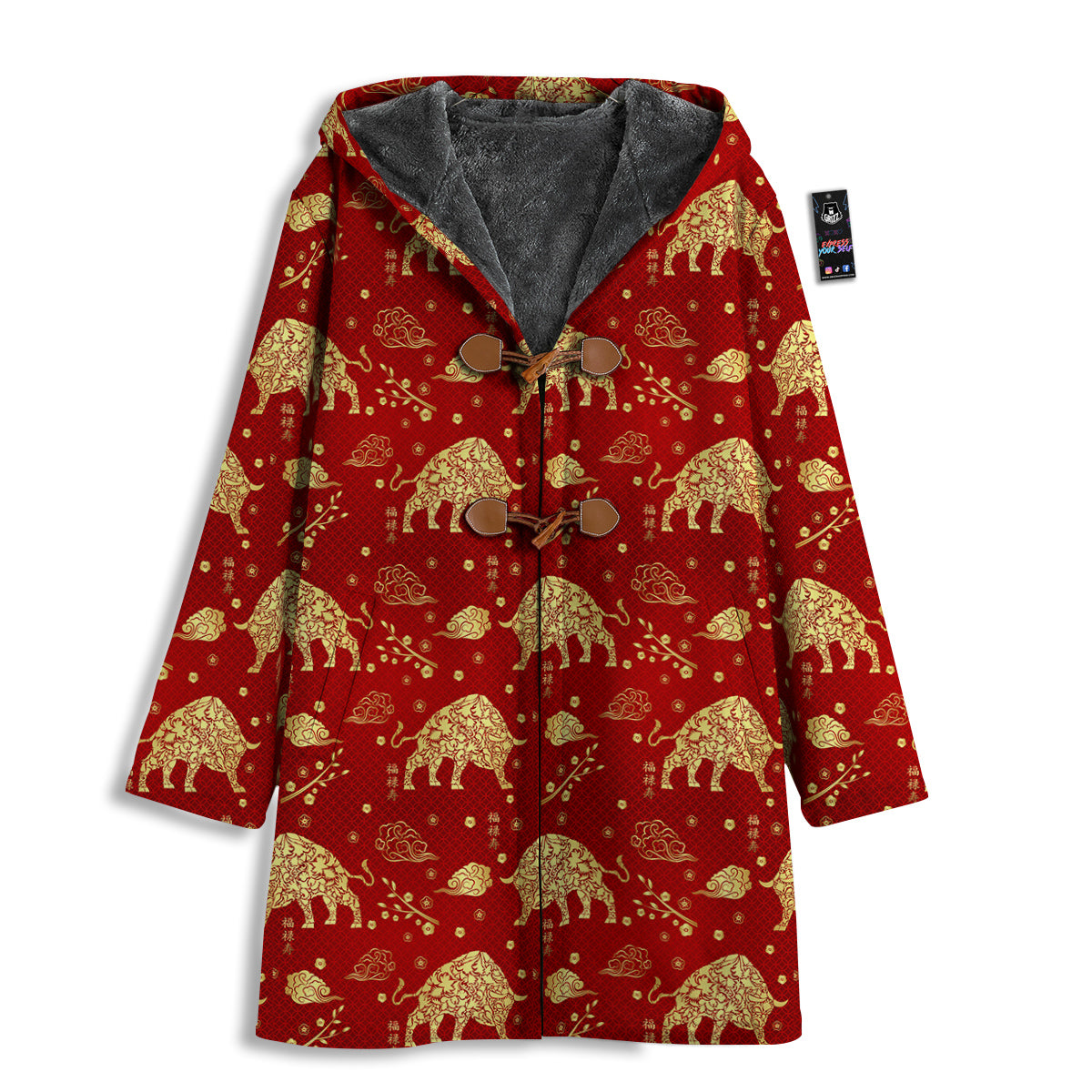 Ox Zodiac Chinese Flower Print Men's Windbreaker Jacket-grizzshop