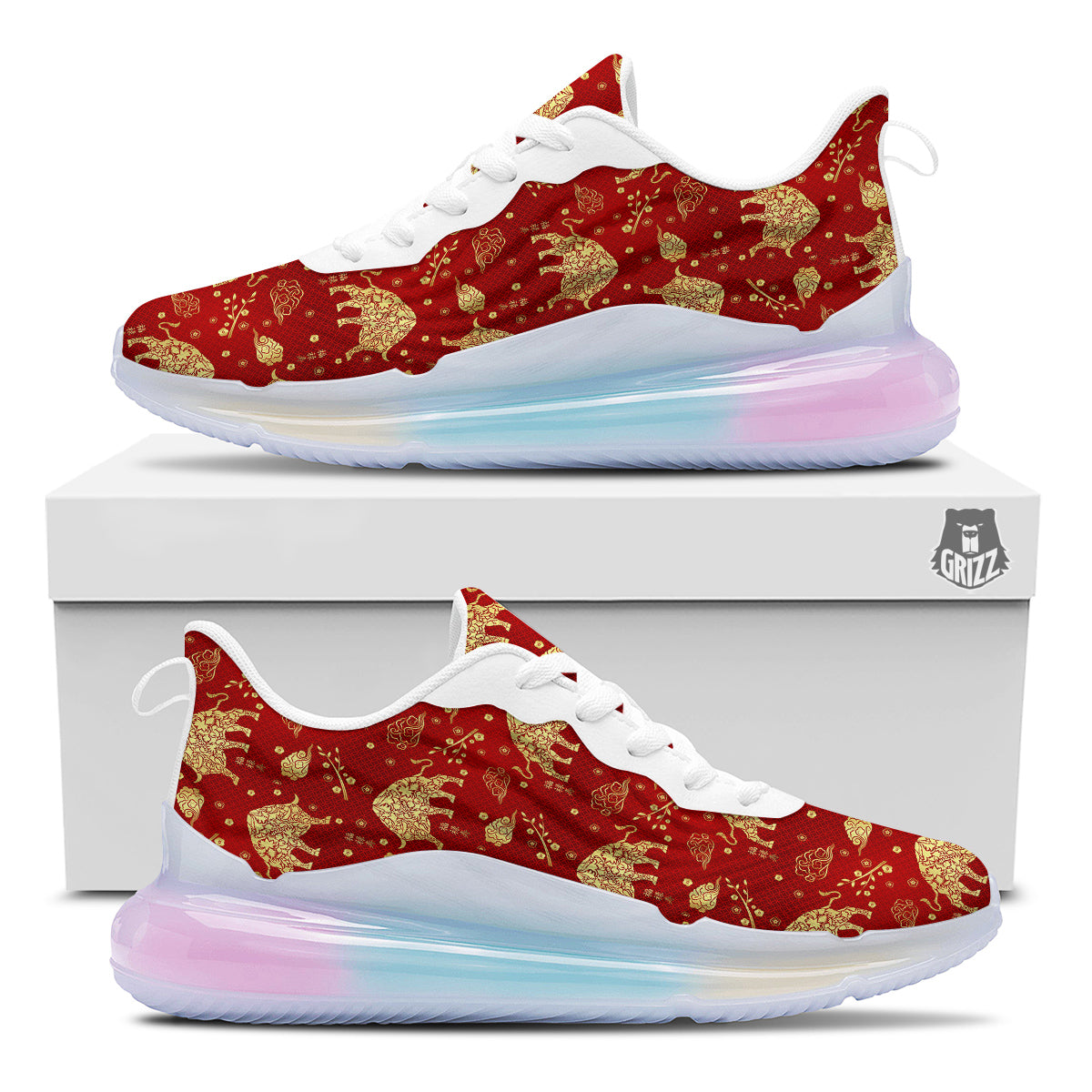 Ox Zodiac Chinese Flower Print Running Sneakers-grizzshop