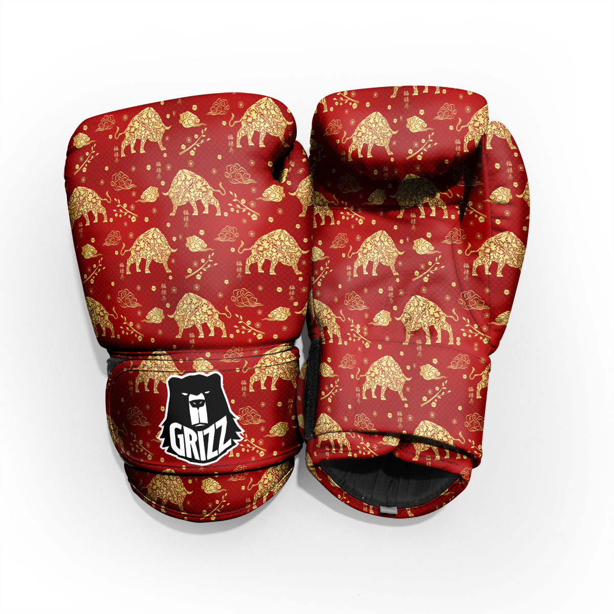 Ox Zodiac Chinese Flower Print Pro Boxing Glove