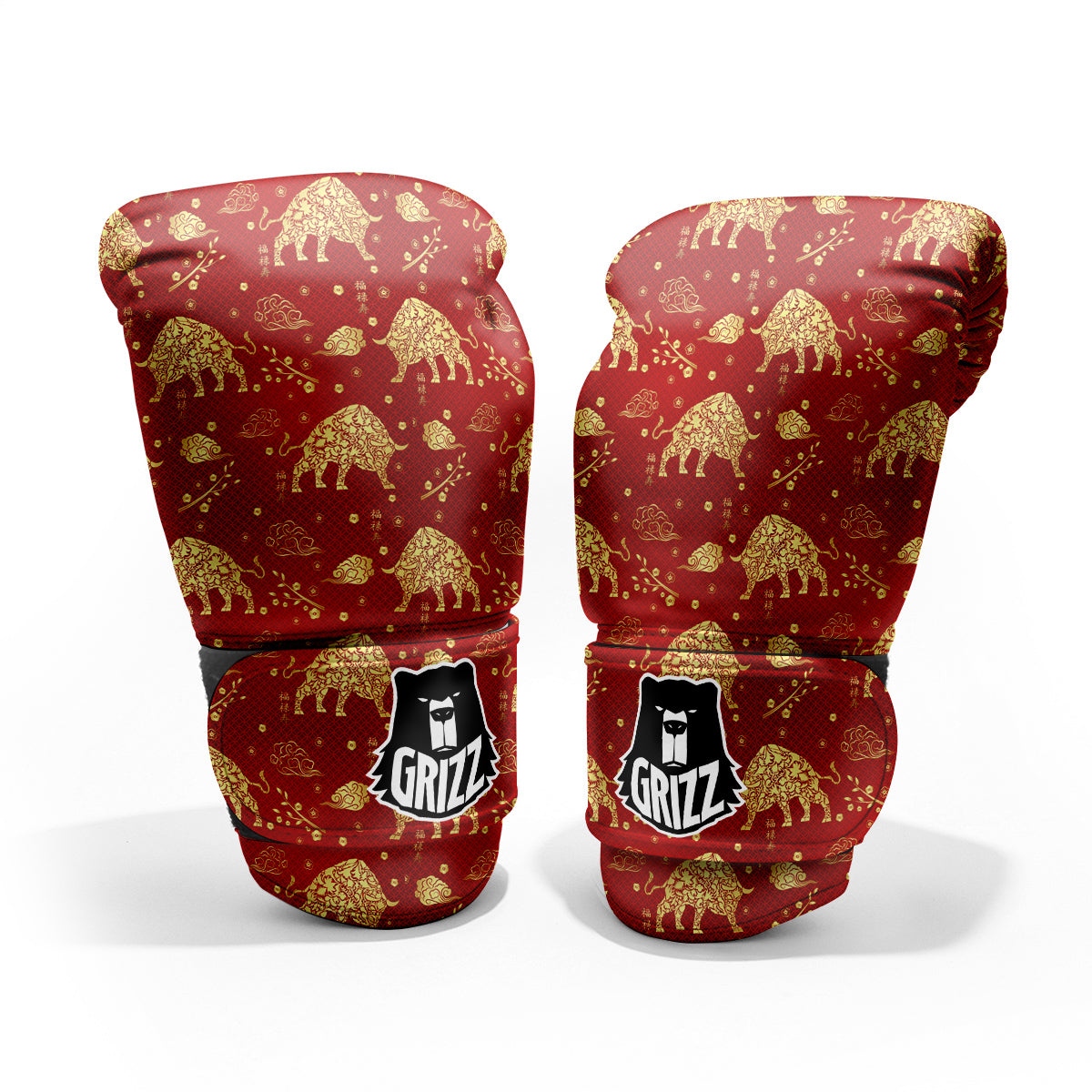 Ox Zodiac Chinese Flower Print Pro Boxing Glove
