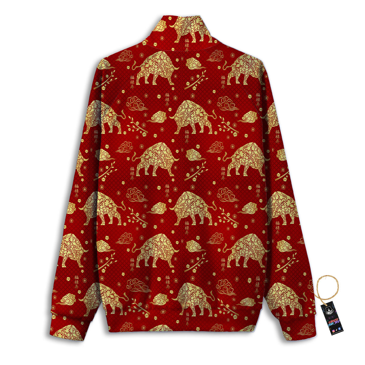 Ox Zodiac Chinese Flower Print Track Jacket-grizzshop