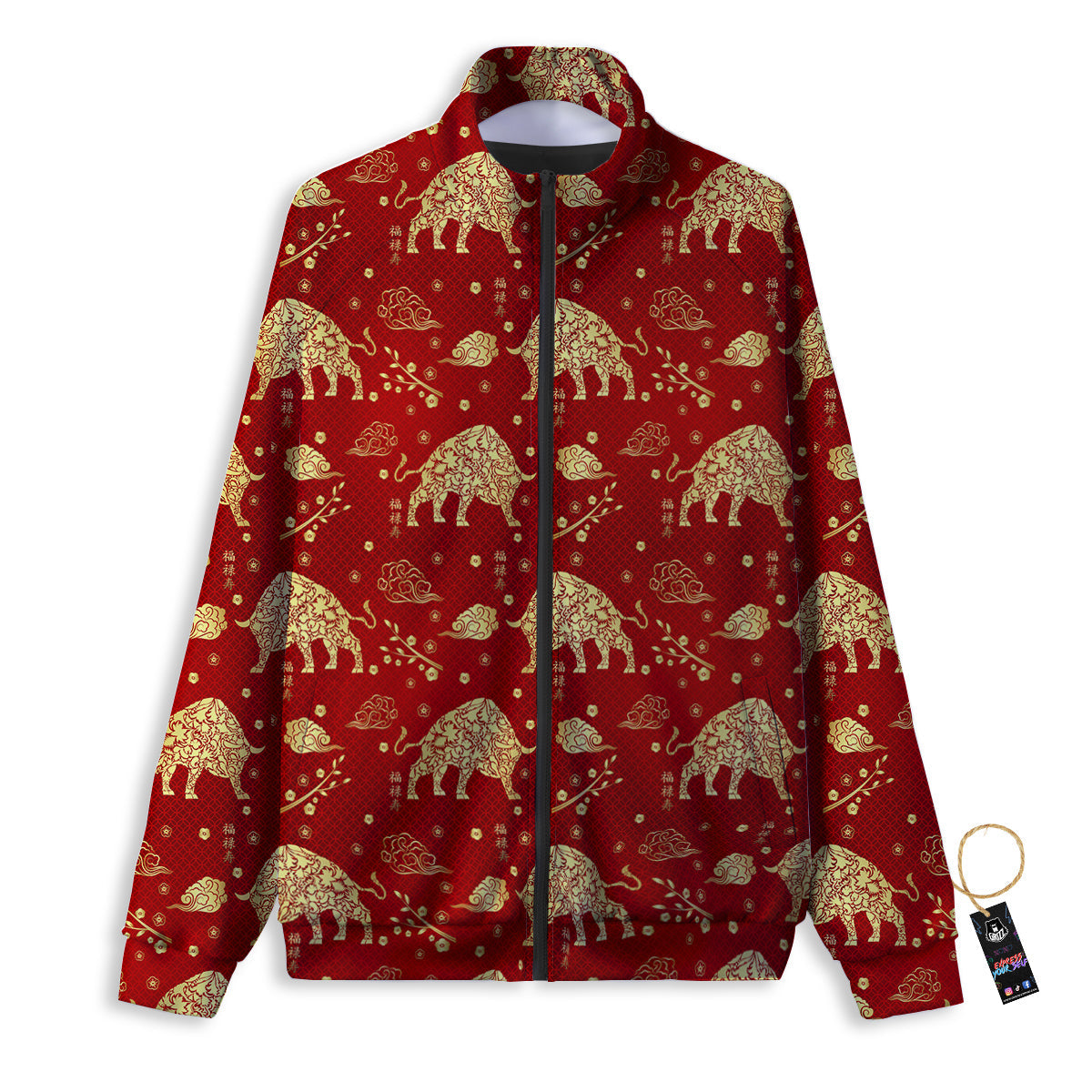 Ox Zodiac Chinese Flower Print Track Jacket-grizzshop