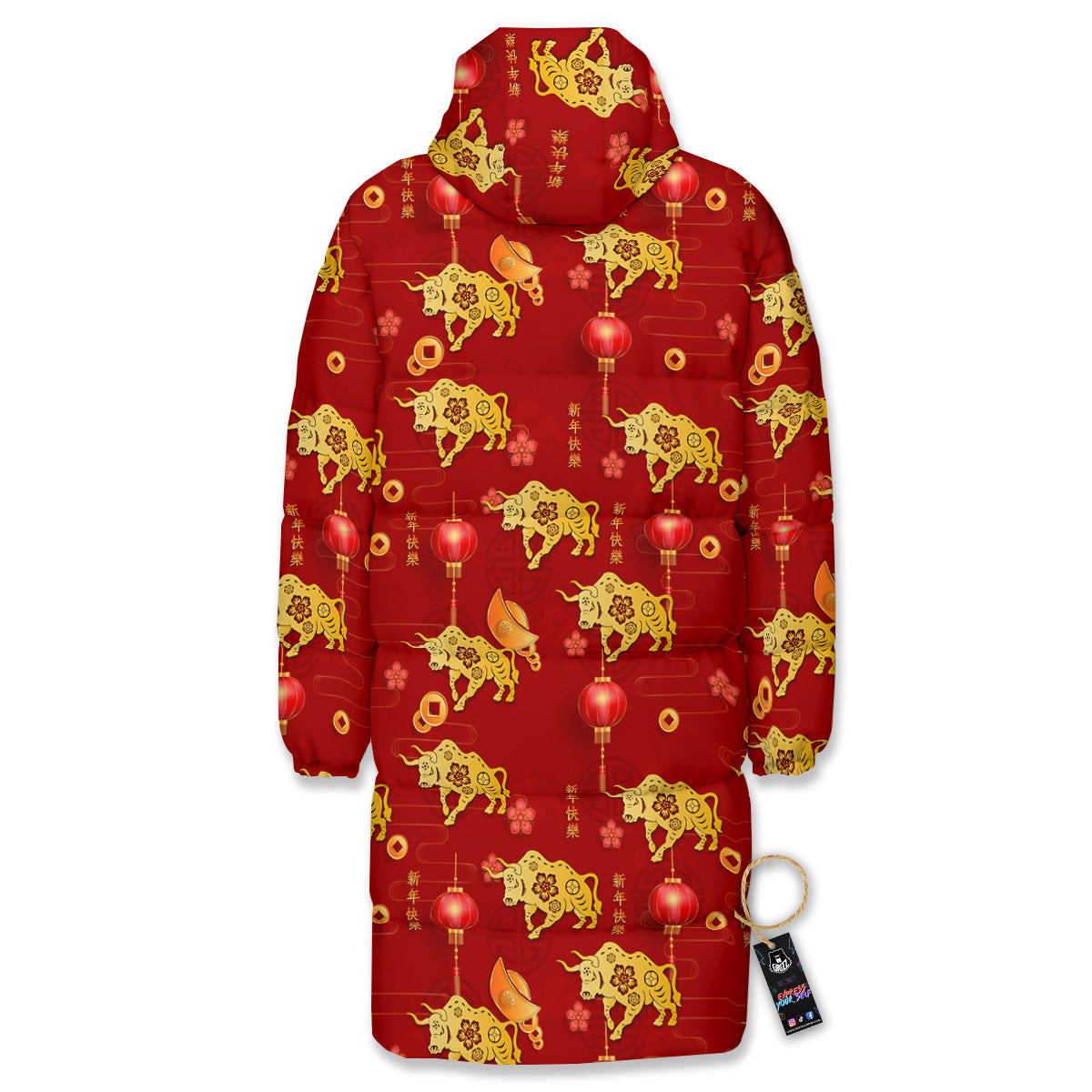 Ox And Chinese New Year Print Pattern Long Down Jacket