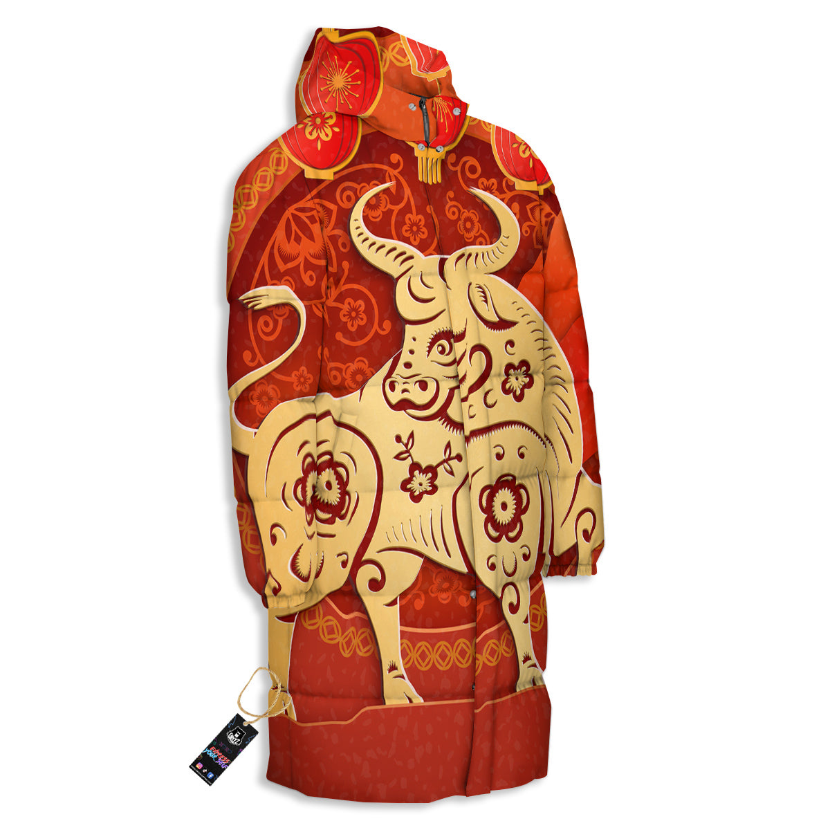 Ox Sign Chinese Horoscope Print Long Down Jacket