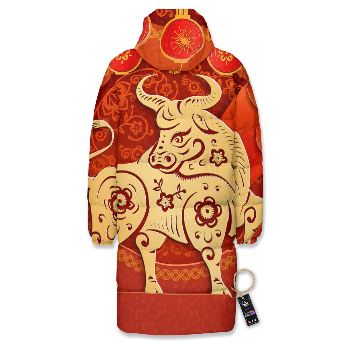 Ox Sign Chinese Horoscope Print Long Down Jacket