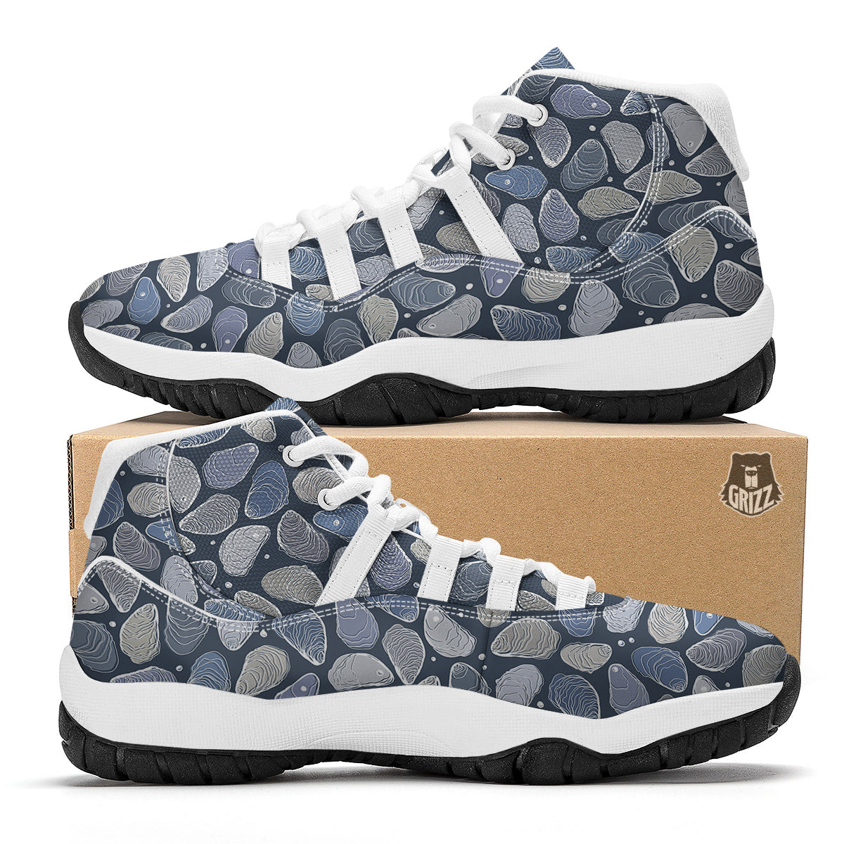 Oyste Hand Drawn Print Pattern White Bball Shoes-grizzshop