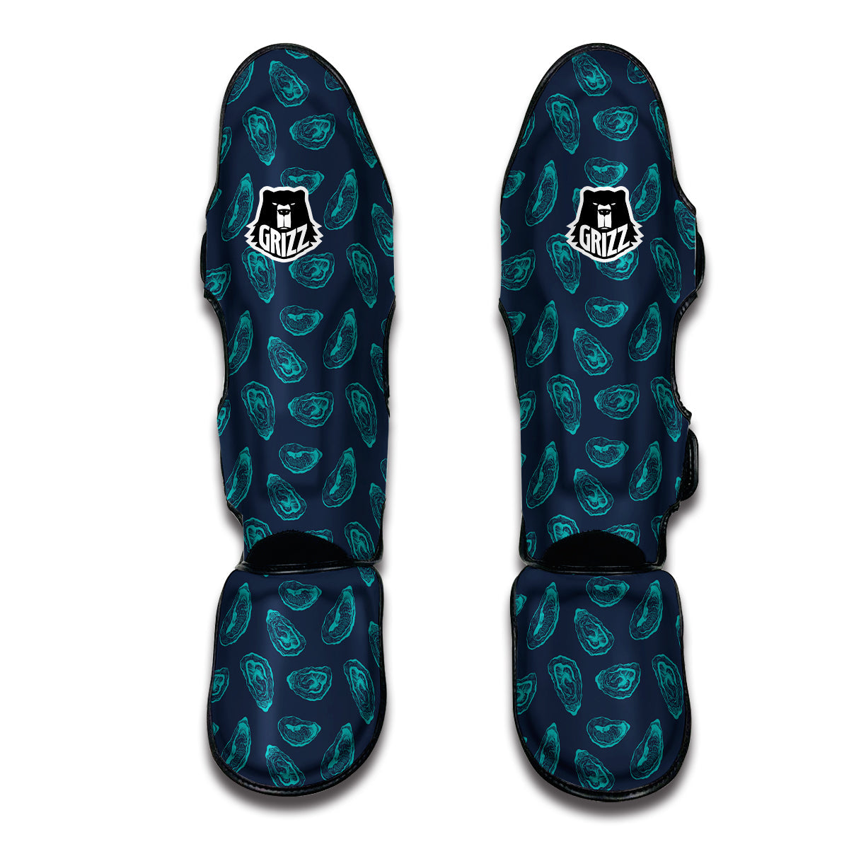 Oyster Blue Vintage Print Pattern Muay Thai Shin Guards-grizzshop