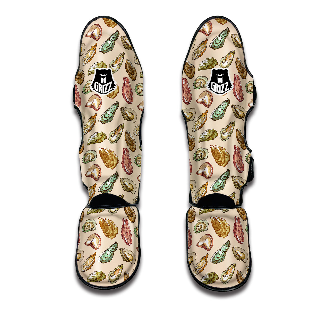 Oyster Sea Shell Print Pattern Muay Thai Shin Guards-grizzshop