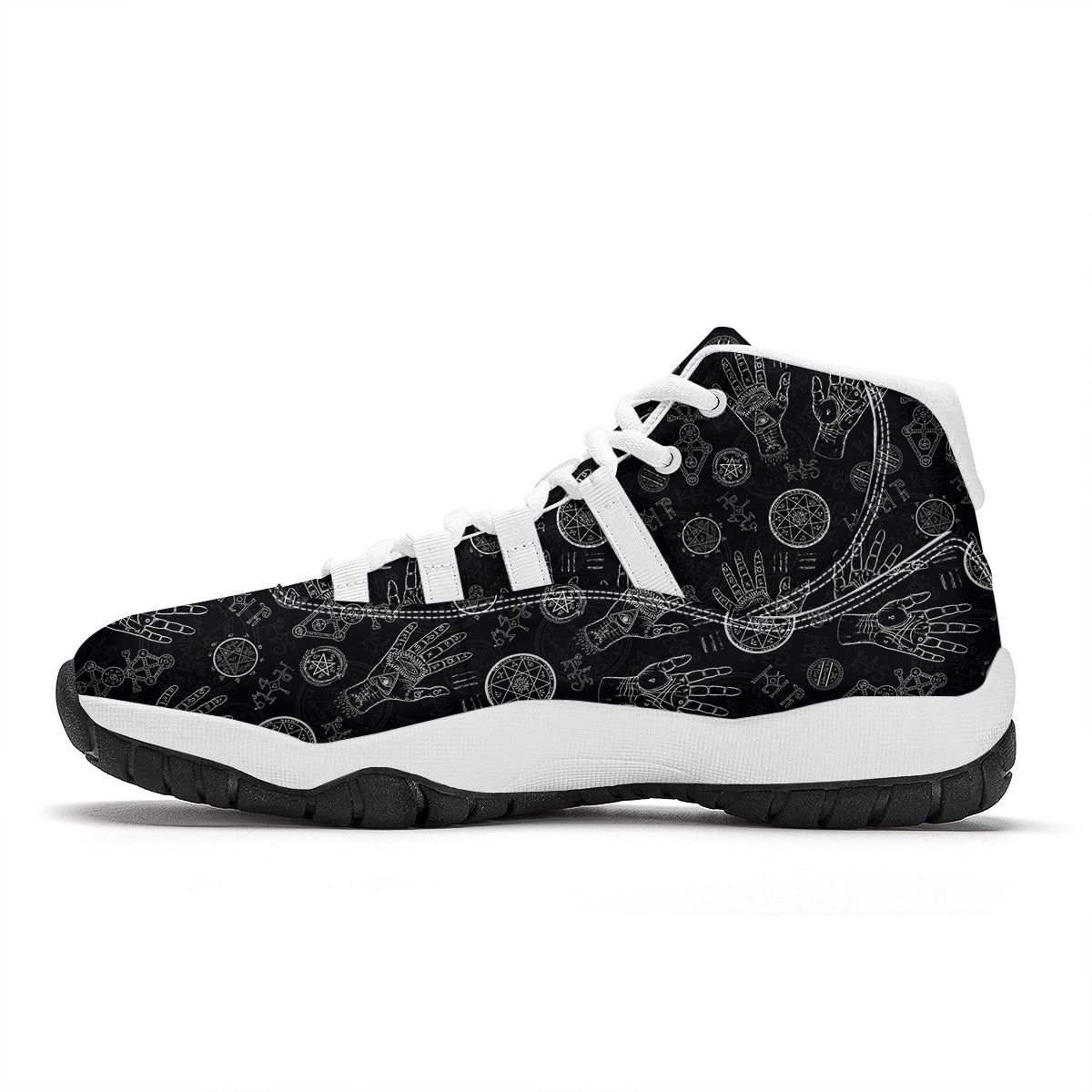 Pagan Wiccan Witch Pattern Print White Bball Shoes-grizzshop