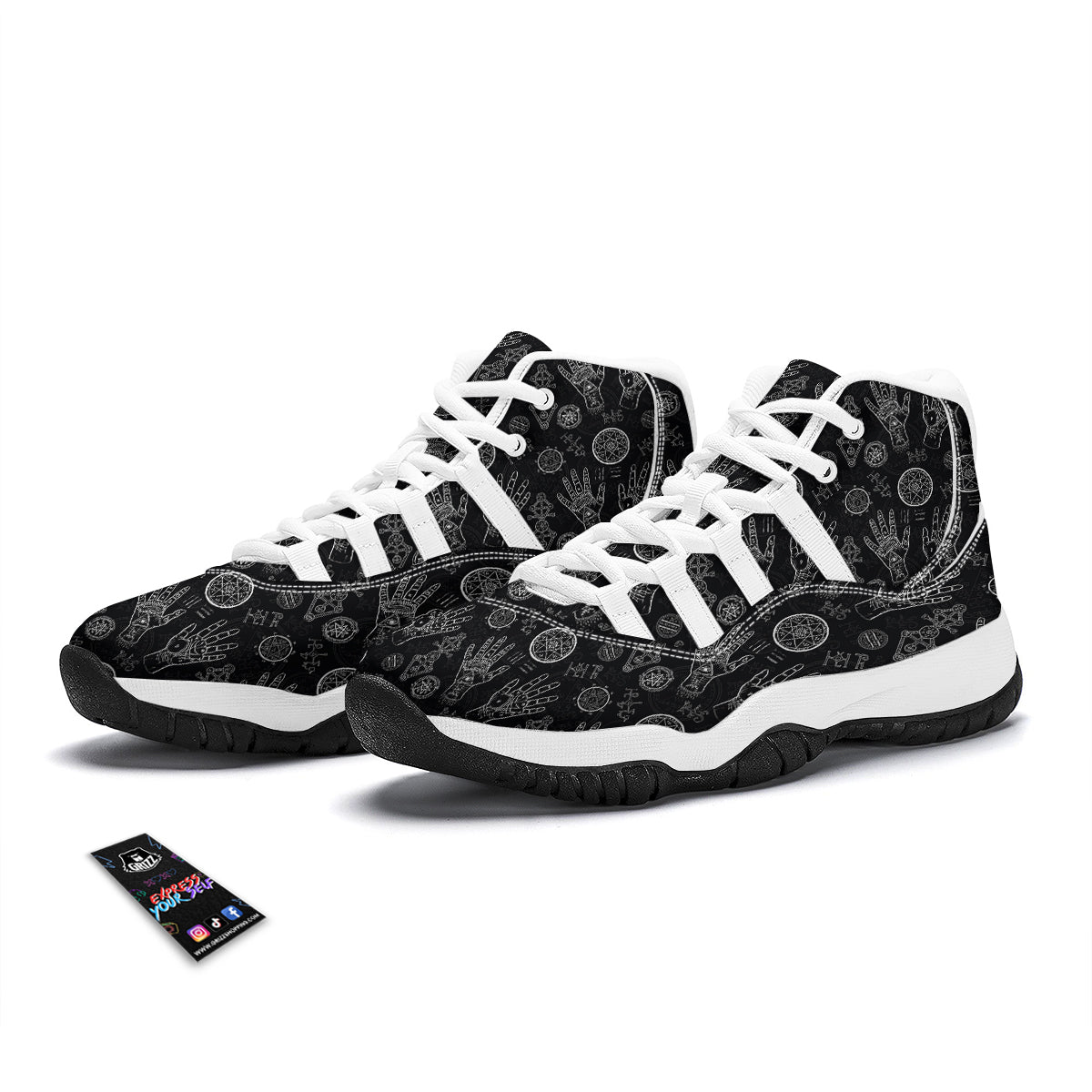 Pagan Wiccan Witch Pattern Print White Bball Shoes-grizzshop