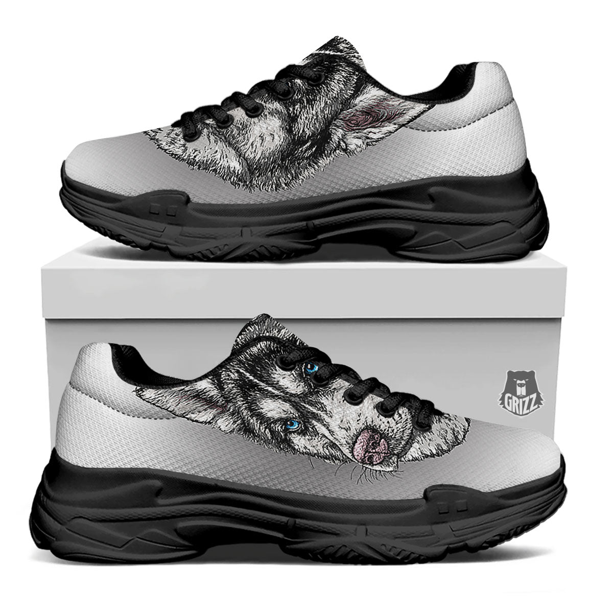 Painting Alaskan Malamute Print Black Chunky Shoes-grizzshop