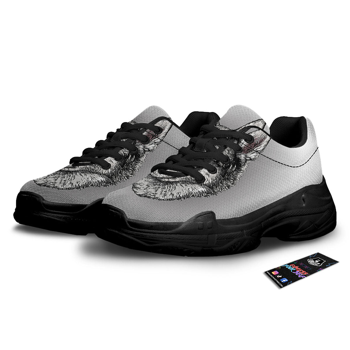 Painting Alaskan Malamute Print Black Chunky Shoes-grizzshop