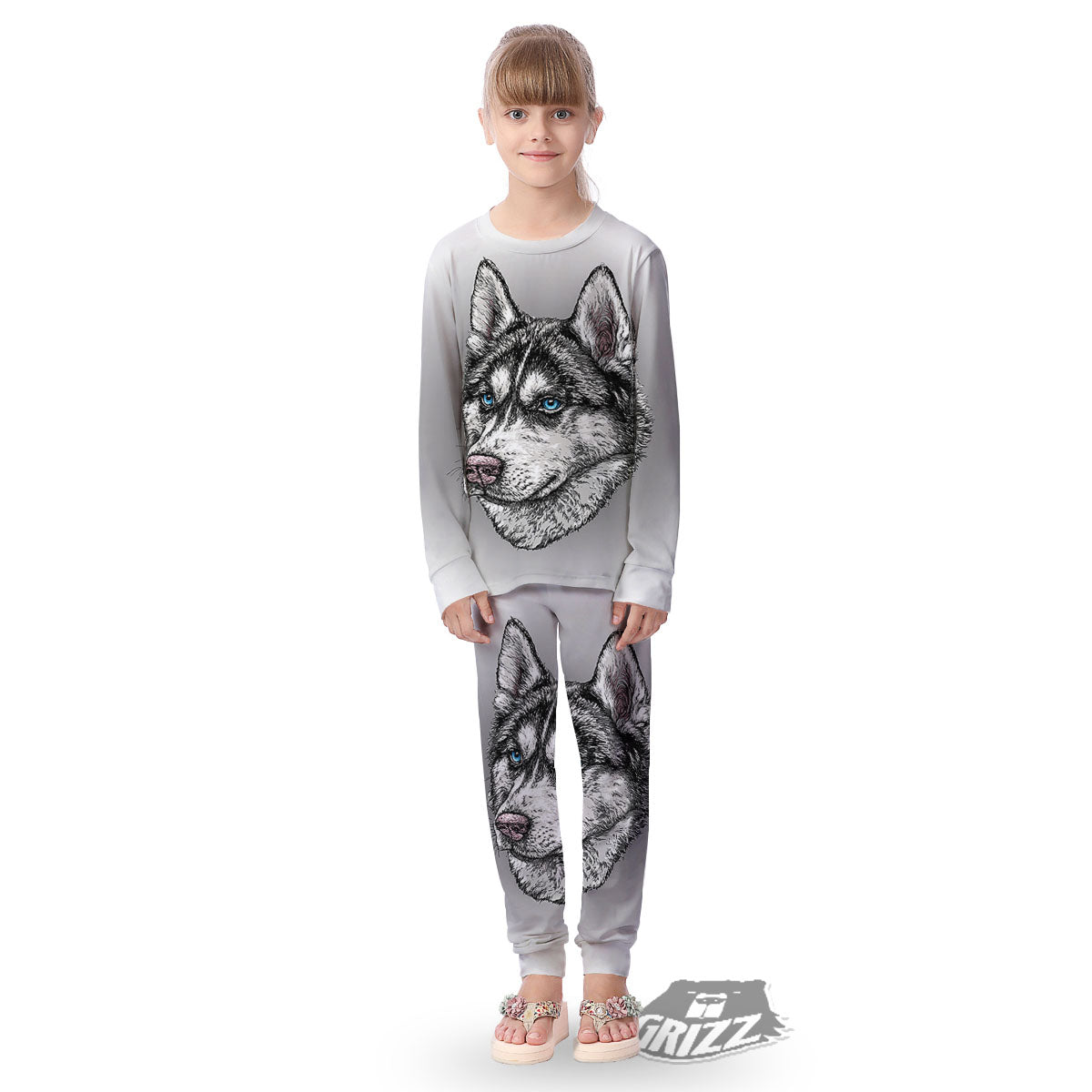 Painting Alaskan Malamute Print Kid's Pajamas-grizzshop