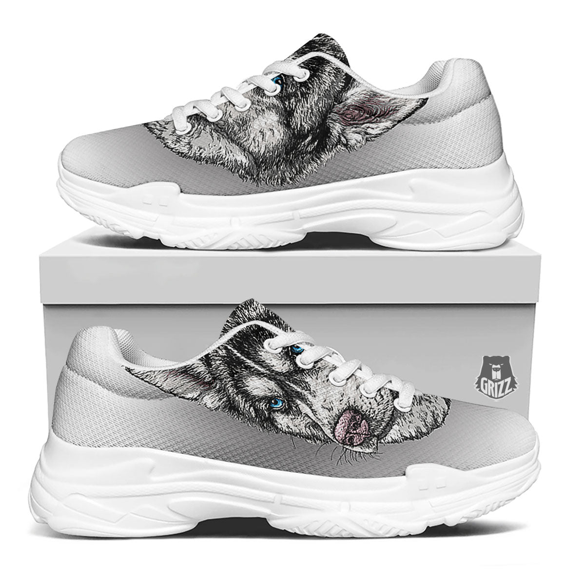 Painting Alaskan Malamute Print White Chunky Shoes-grizzshop
