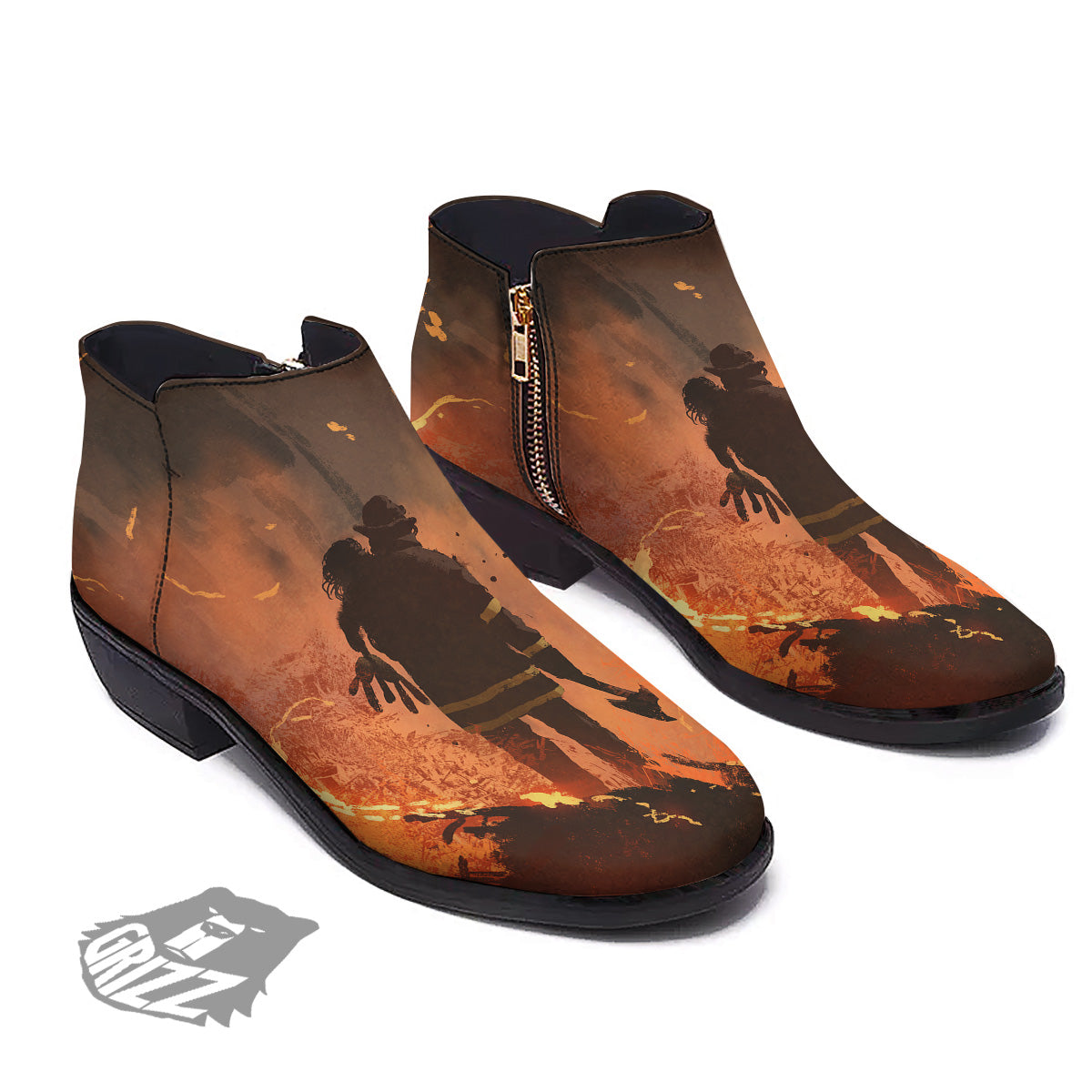 Painting Brave Firefighter Print Ankle Boots-grizzshop