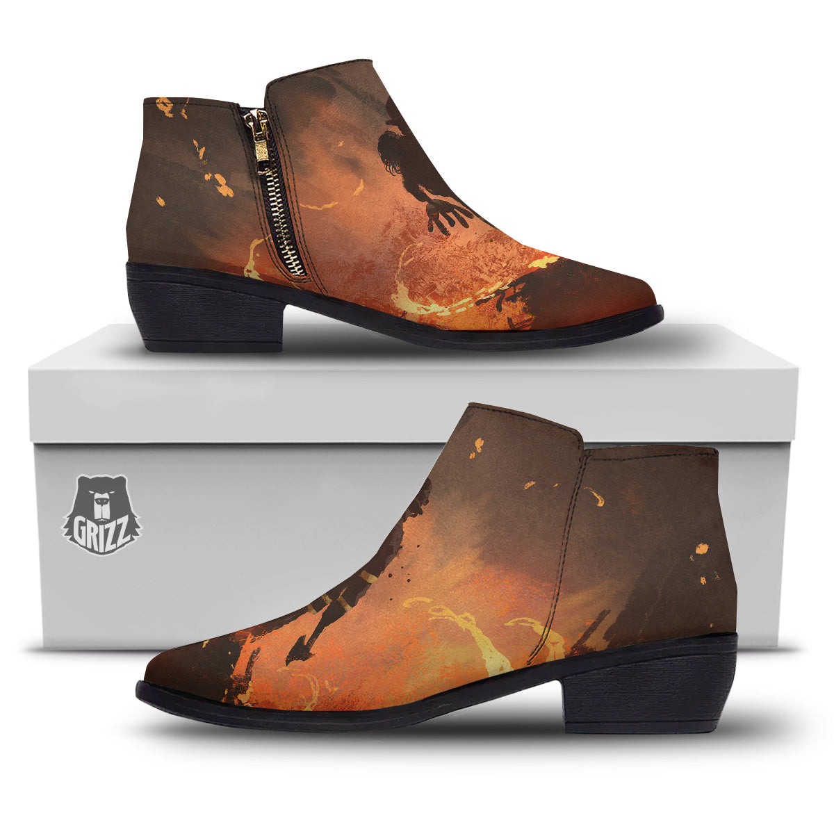 Painting Brave Firefighter Print Ankle Boots-grizzshop