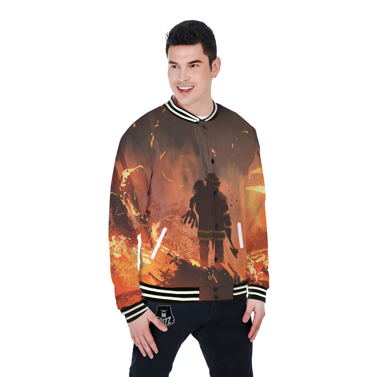 Painting Brave Firefighter Print Baseball Jacket-grizzshop