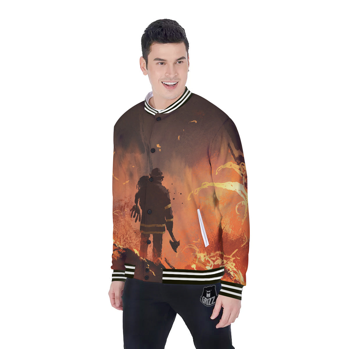 Painting Brave Firefighter Print Baseball Jacket-grizzshop