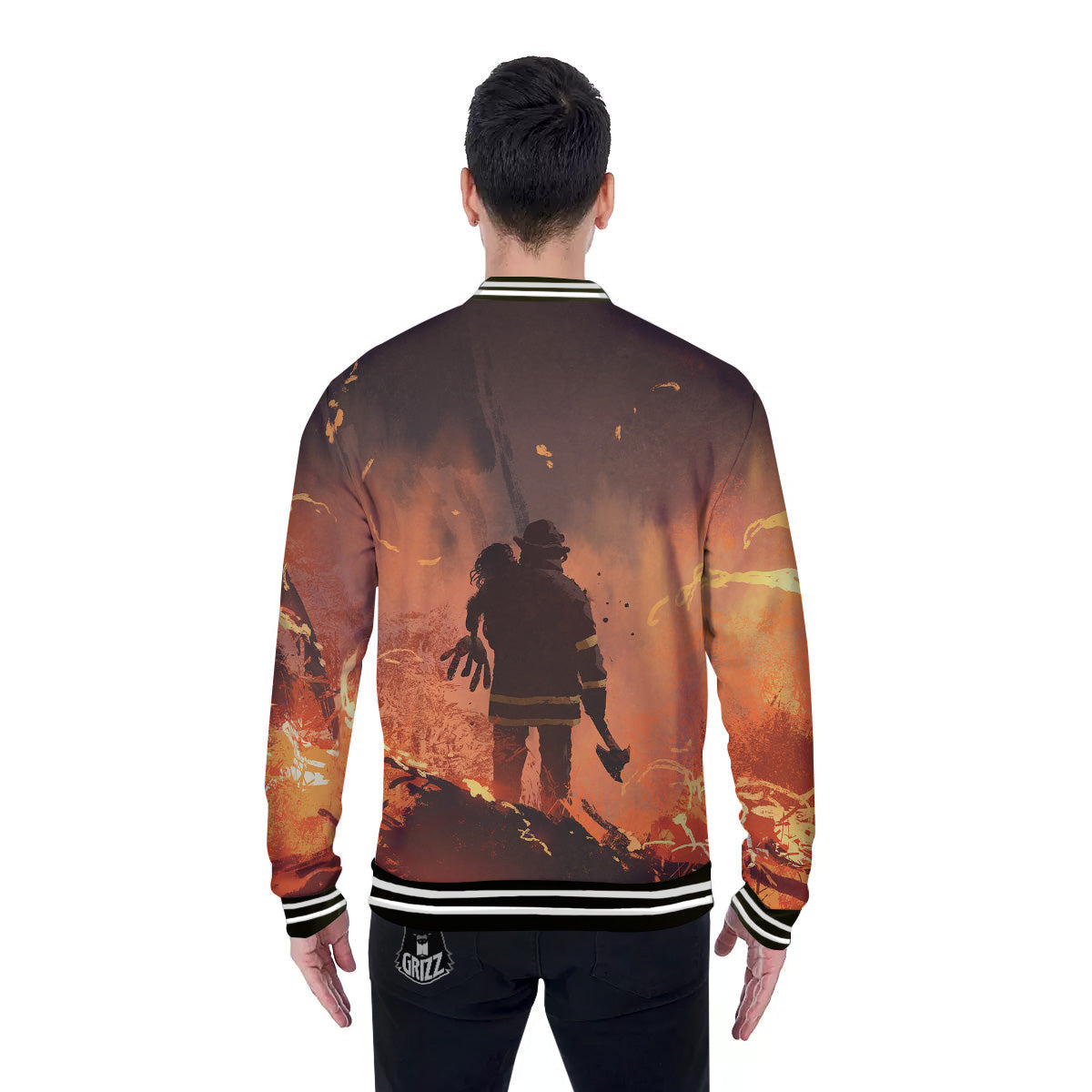 Painting Brave Firefighter Print Baseball Jacket-grizzshop