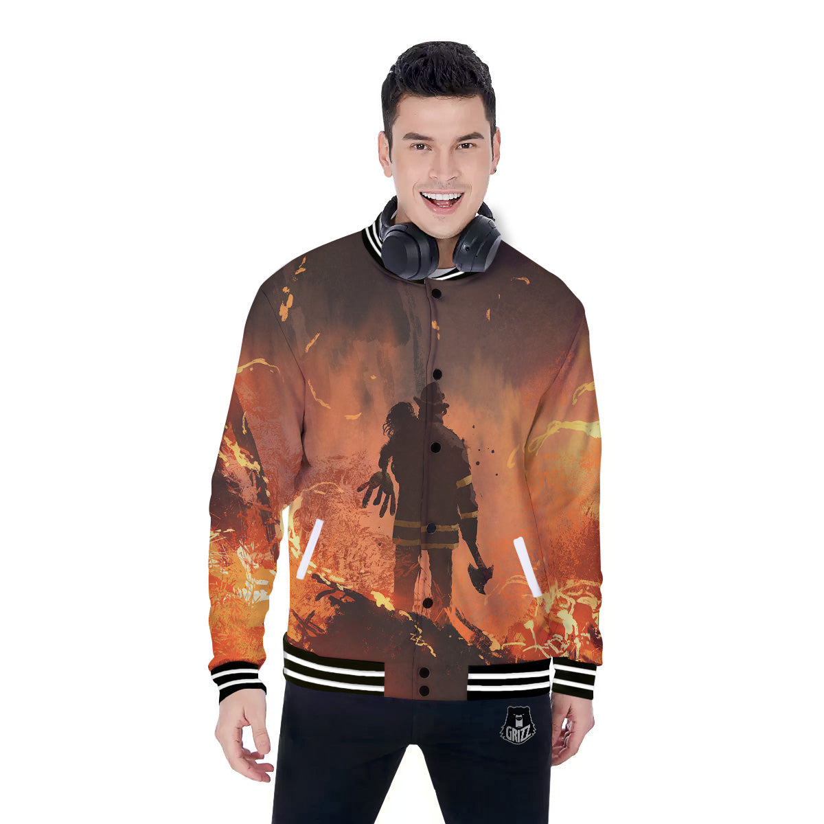 Painting Brave Firefighter Print Baseball Jacket-grizzshop