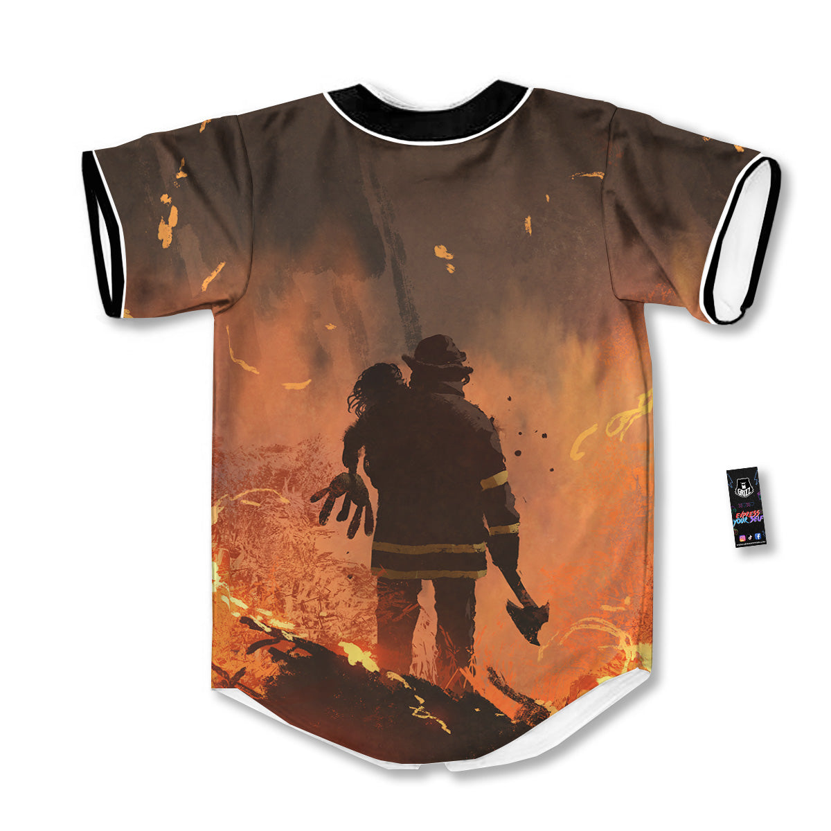 Painting Brave Firefighter Print Baseball Jersey-grizzshop
