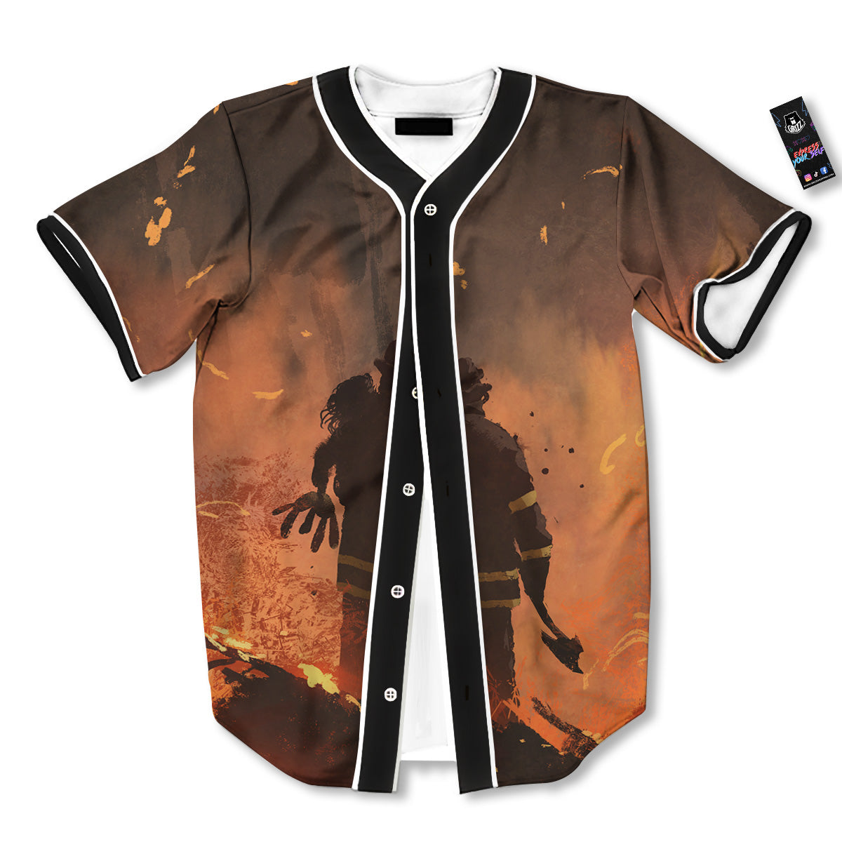 Painting Brave Firefighter Print Baseball Jersey-grizzshop