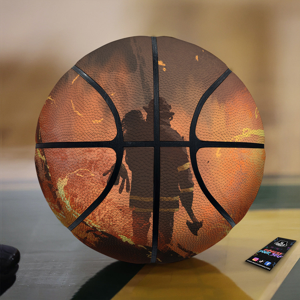 Painting Brave Firefighter Print Basketball-grizzshop