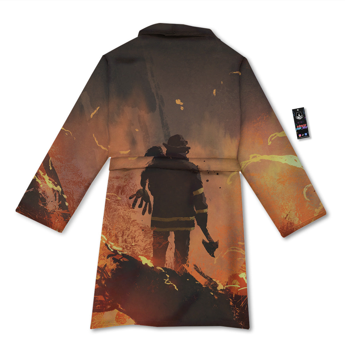 Painting Brave Firefighter Print Bathrobe-grizzshop