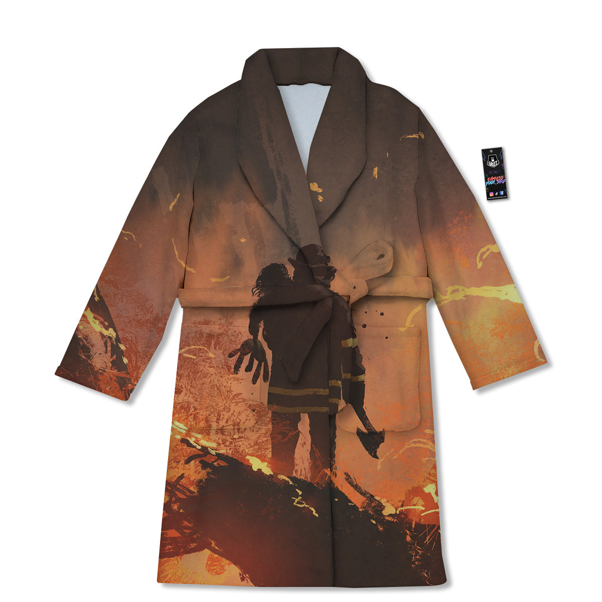 Painting Brave Firefighter Print Bathrobe-grizzshop
