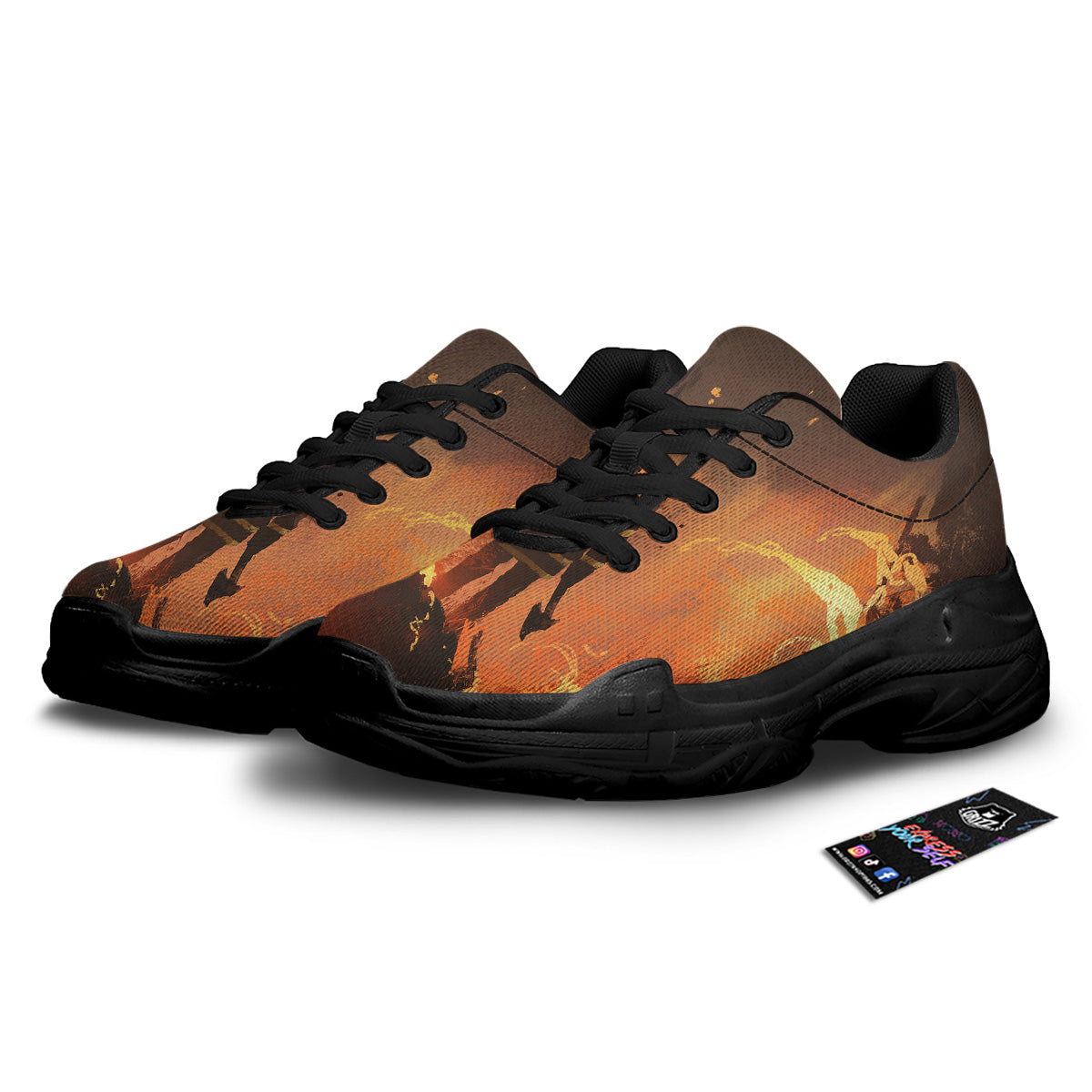 Painting Brave Firefighter Print Black Chunky Shoes-grizzshop