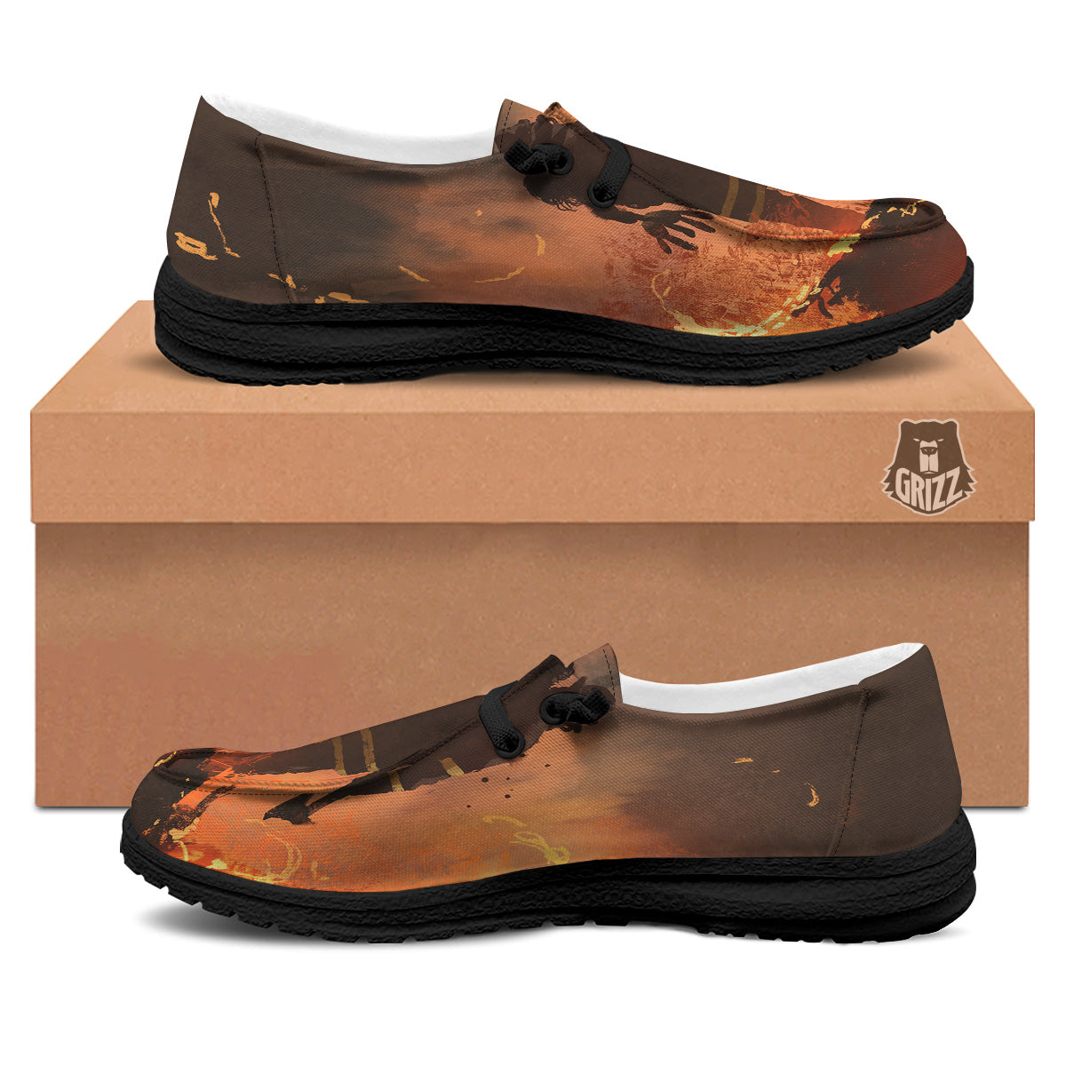 Painting Brave Firefighter Print Black Loafers-grizzshop