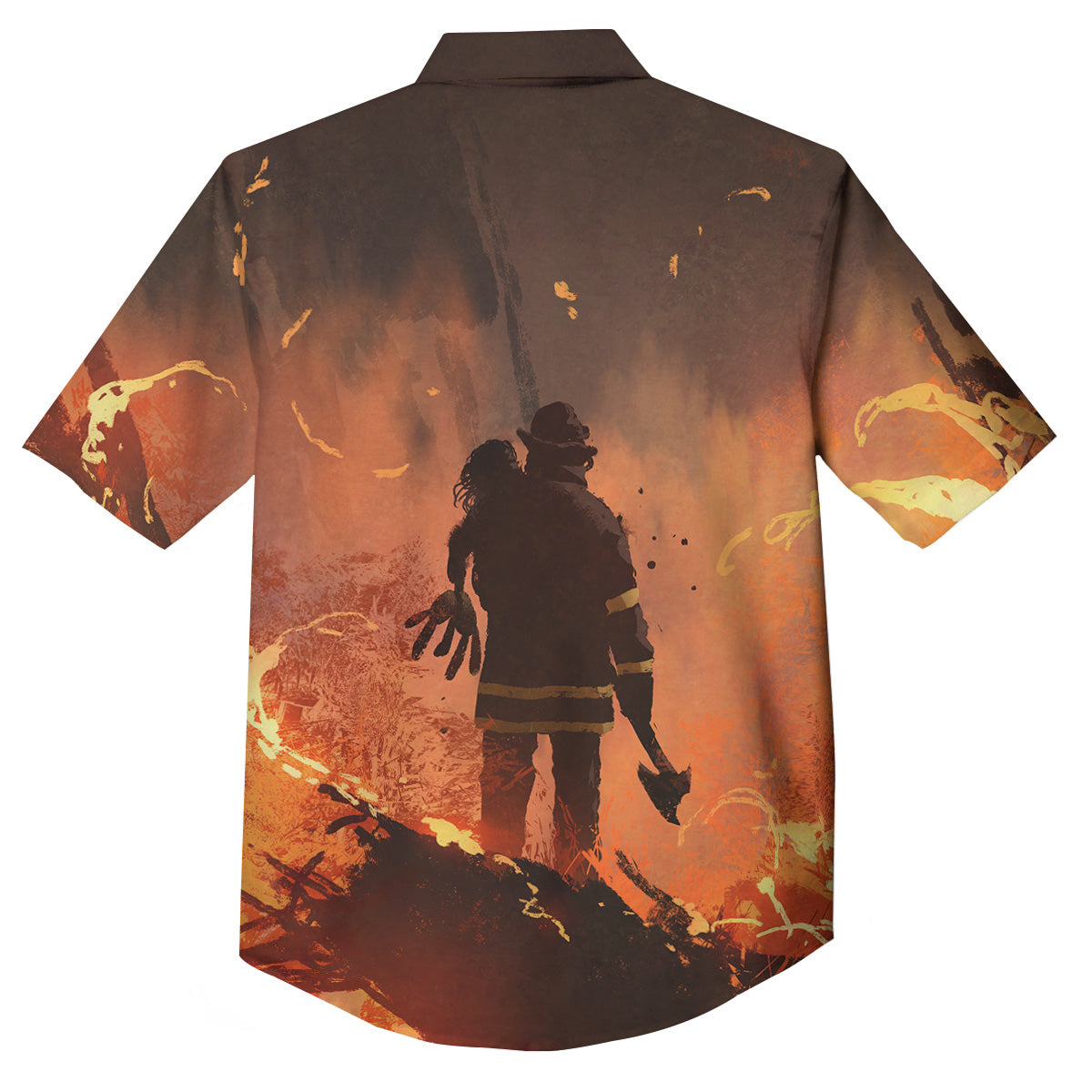 Painting Brave Firefighter Print Button Up Shirt-grizzshop