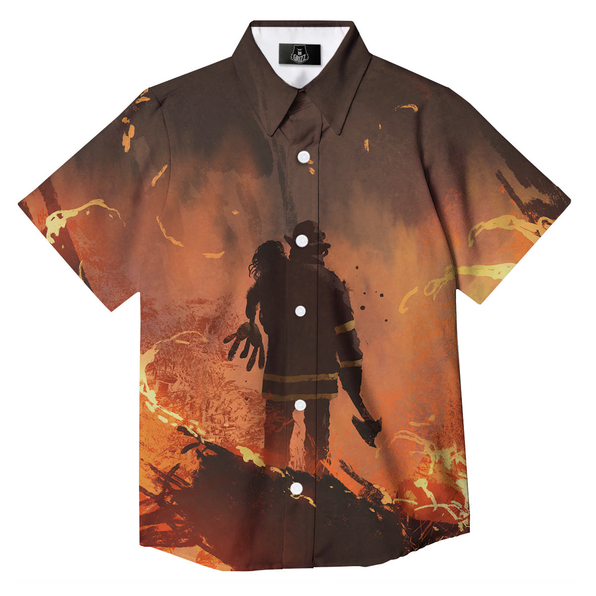 Painting Brave Firefighter Print Button Up Shirt-grizzshop