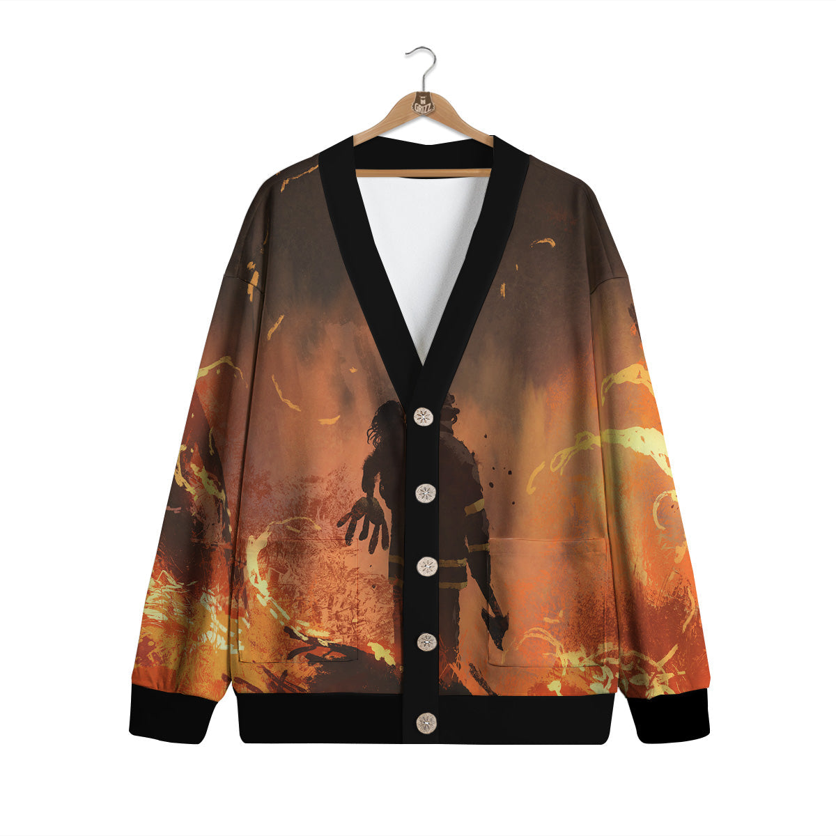 Painting Brave Firefighter Print Cardigan-grizzshop