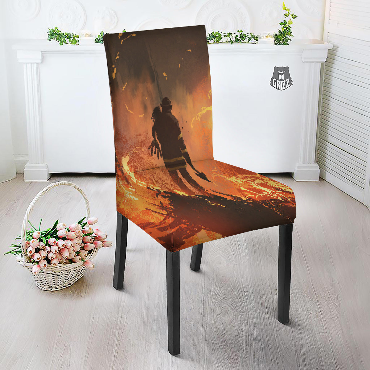 Painting Brave Firefighter Print Dining Chair Slipcover-grizzshop