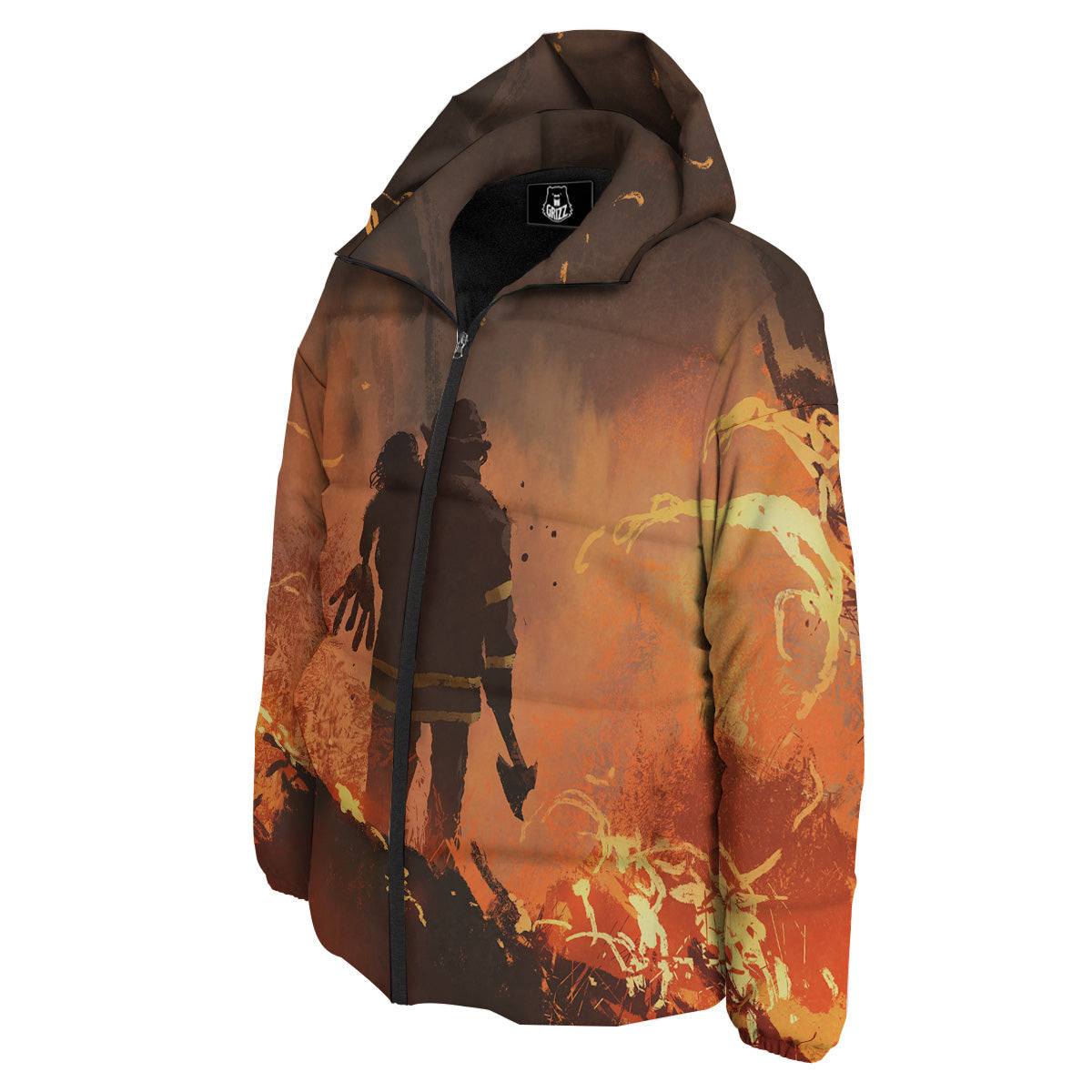 Painting Brave Firefighter Print Down Jacket-grizzshop