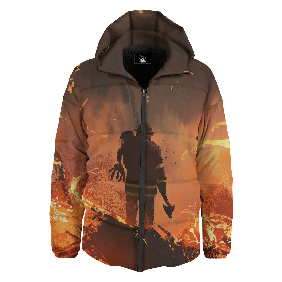 Painting Brave Firefighter Print Down Jacket-grizzshop