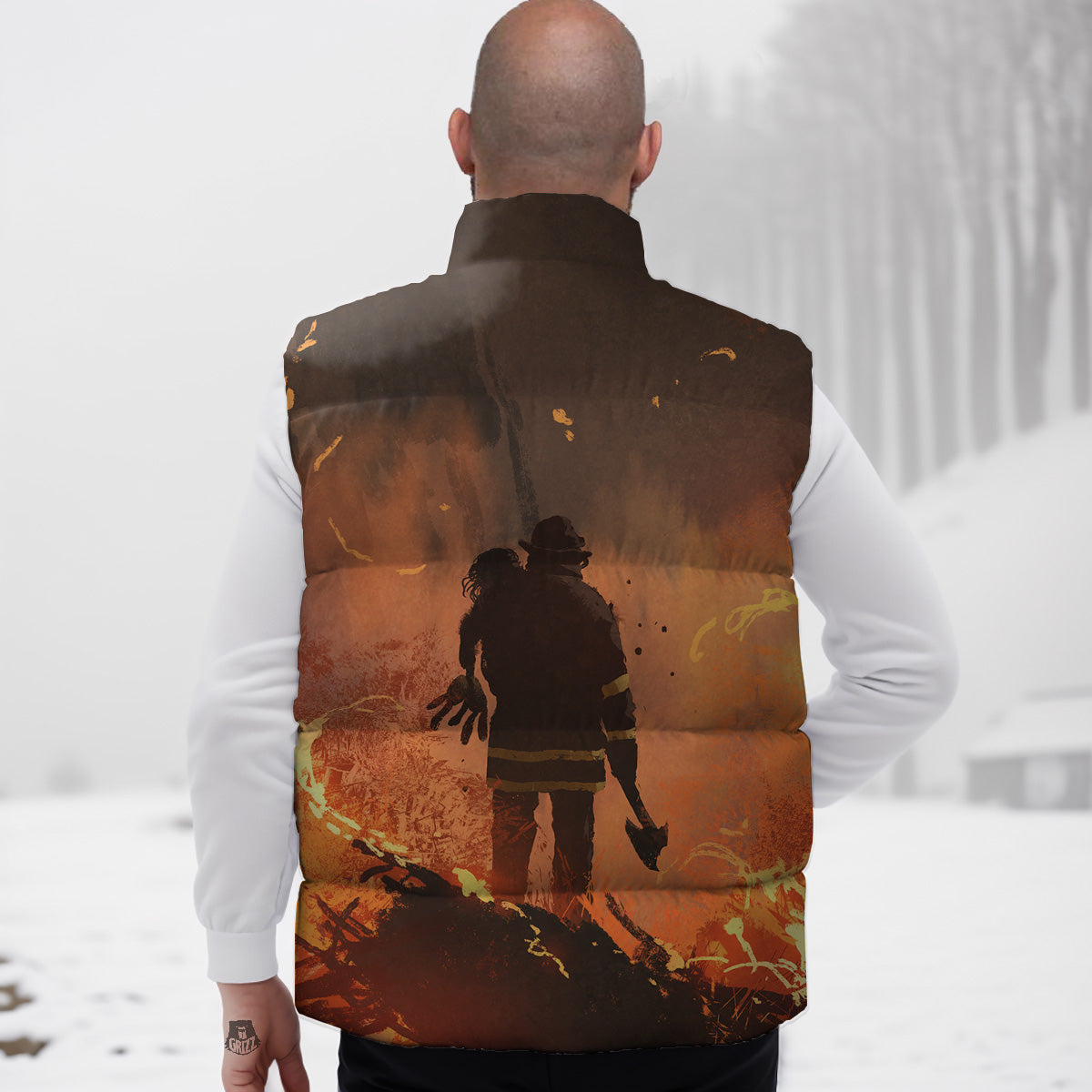 Painting Brave Firefighter Print Down Vest