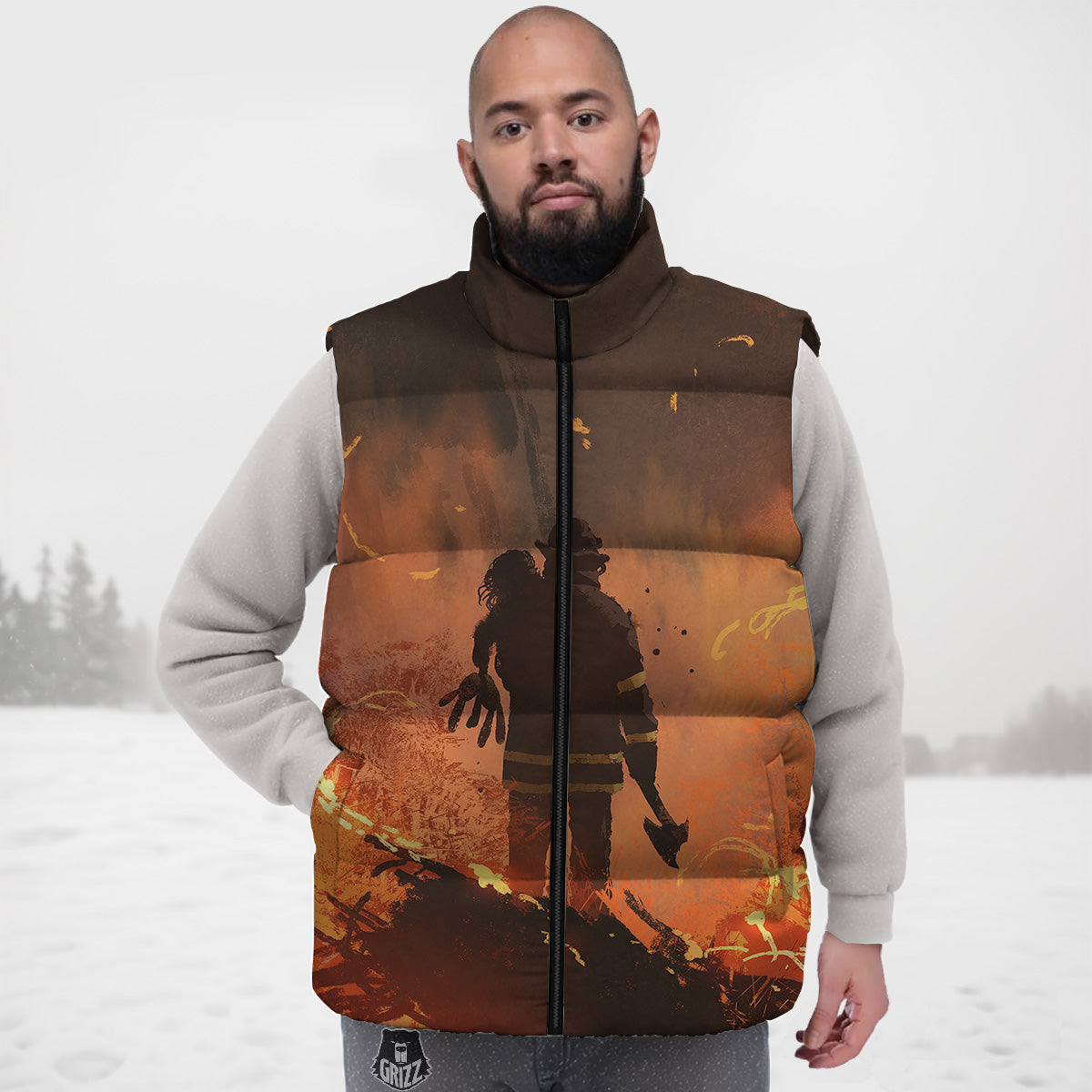 Painting Brave Firefighter Print Down Vest