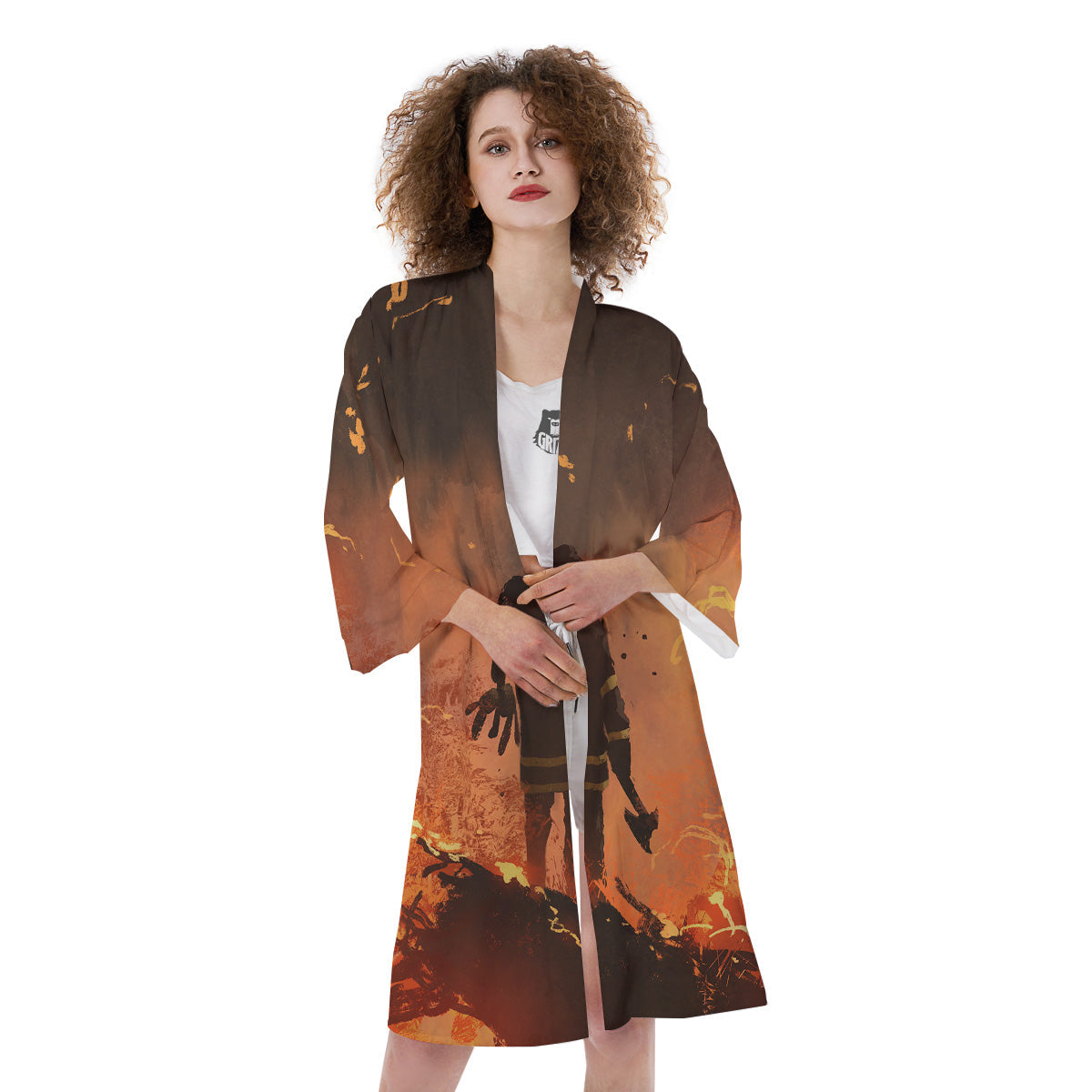 Painting Brave Firefighter Print Kimono-grizzshop