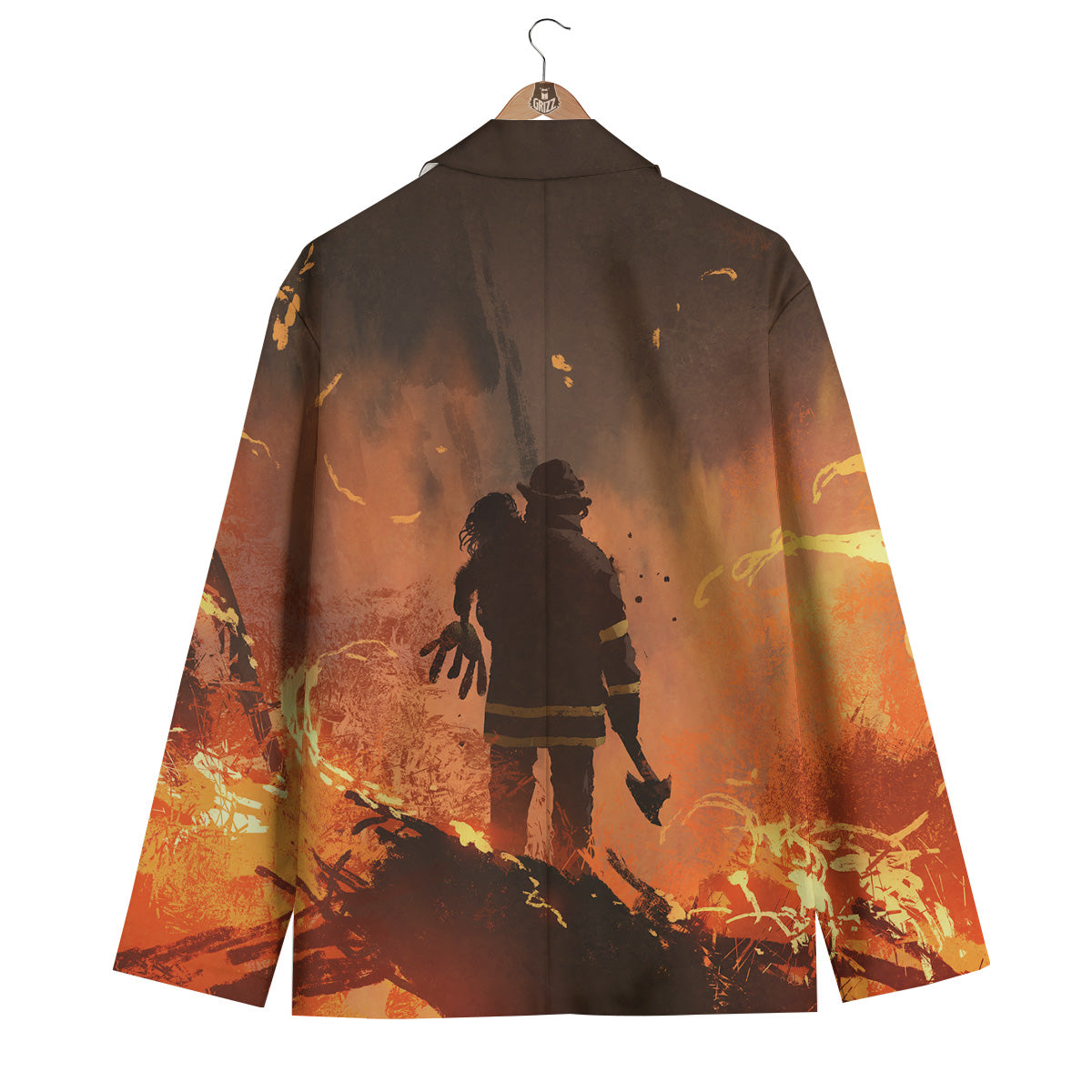 Painting Brave Firefighter Print Men's Blazer-grizzshop