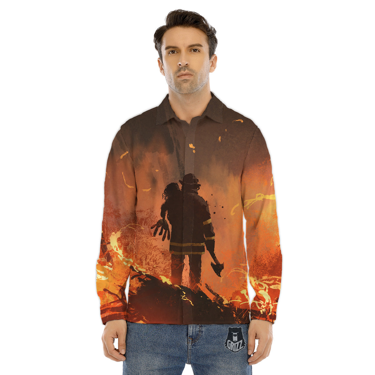 Painting Brave Firefighter Print Men's Dress Shirts-grizzshop