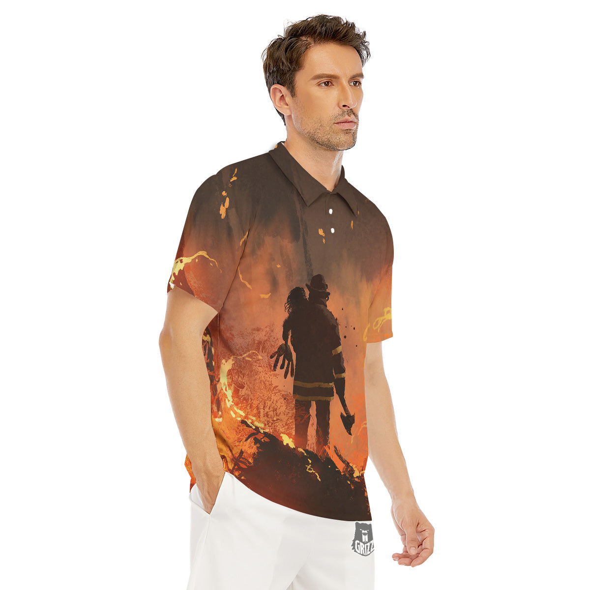 Painting Brave Firefighter Print Men's Golf Shirts-grizzshop