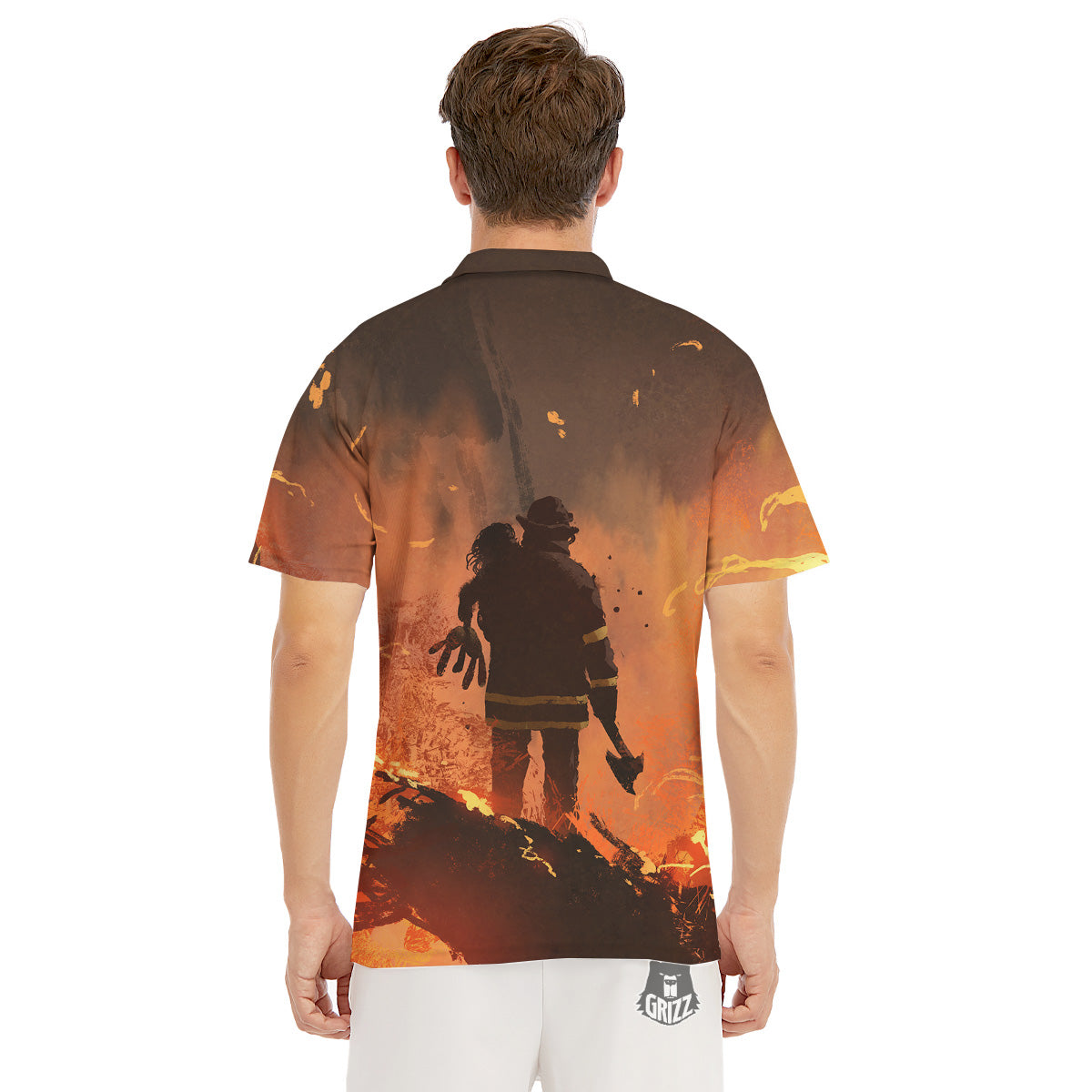 Painting Brave Firefighter Print Men's Golf Shirts-grizzshop