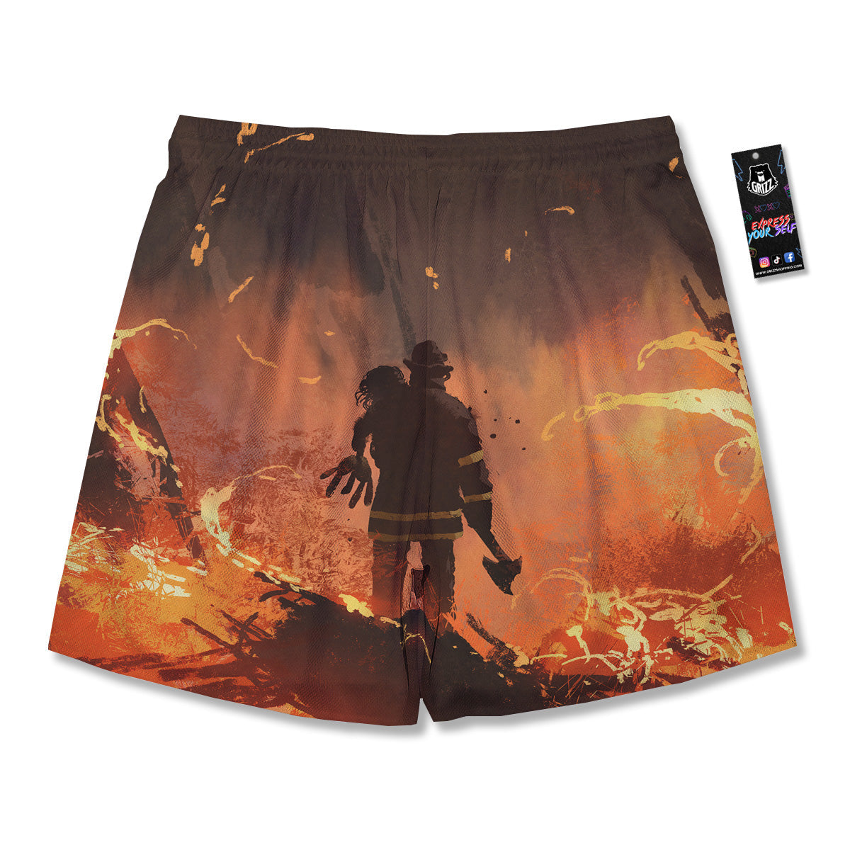 Painting Brave Firefighter Print Men's Running Shorts-grizzshop